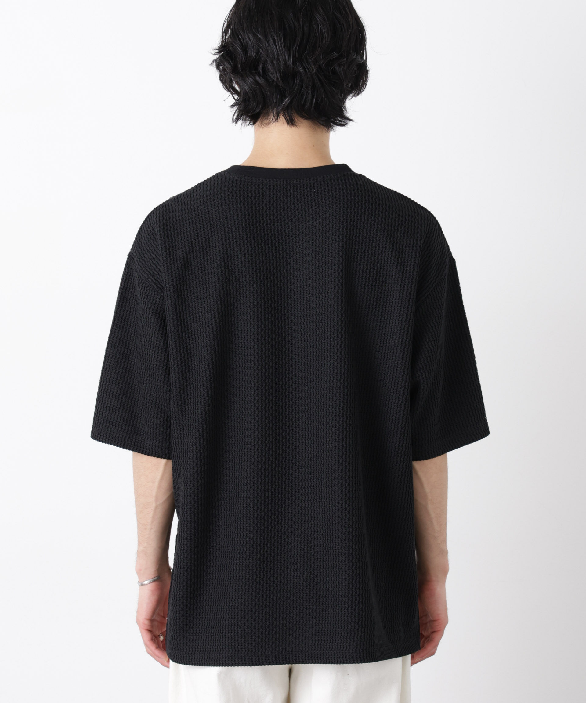 NANO universe「ジャガードニットソーTシャツ 半袖（セットアップ可）」|Tシャツ・カットソー|