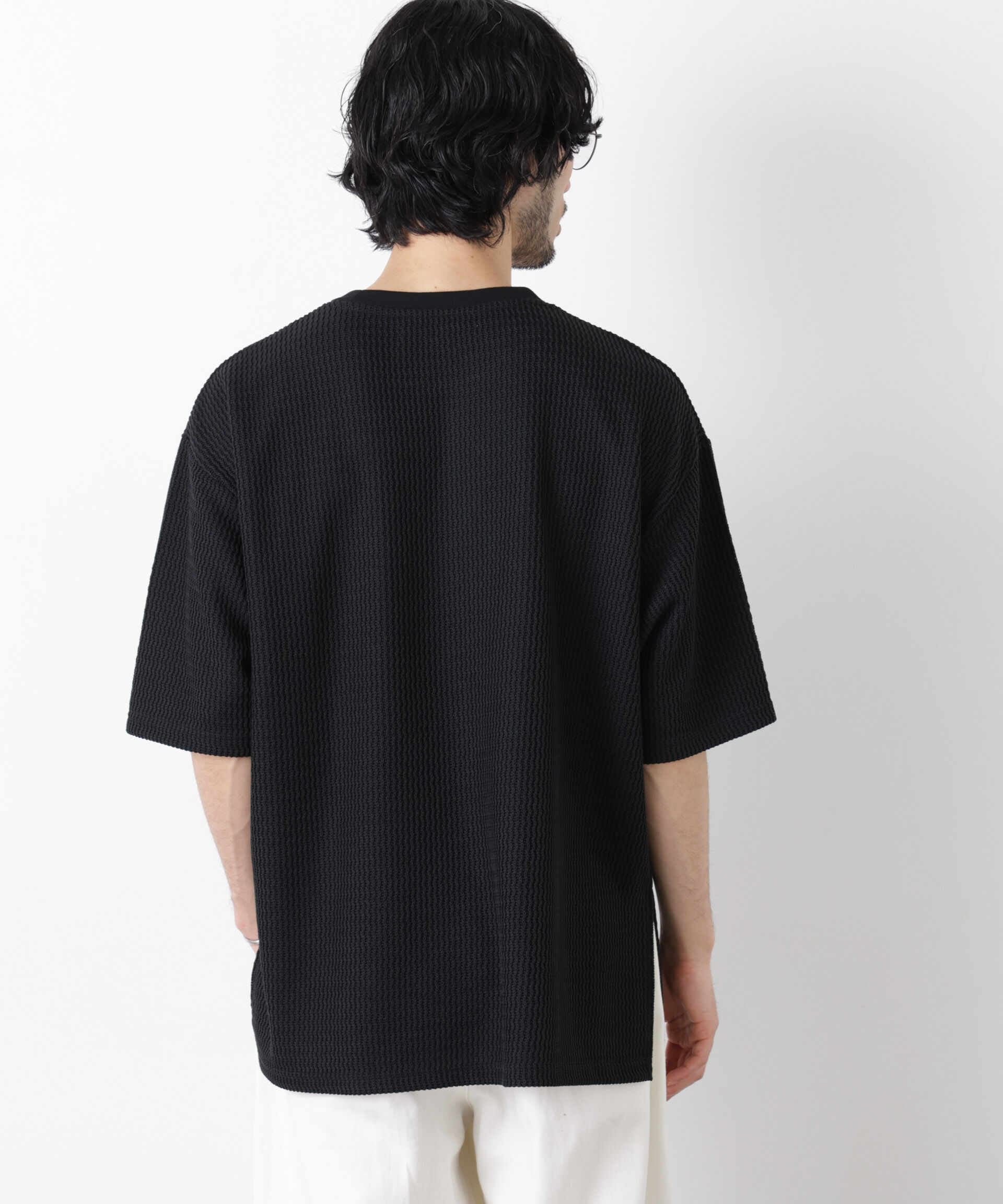 NANO universe「ジャガードニットソーTシャツ 半袖（セットアップ可）」|Tシャツ・カットソー|