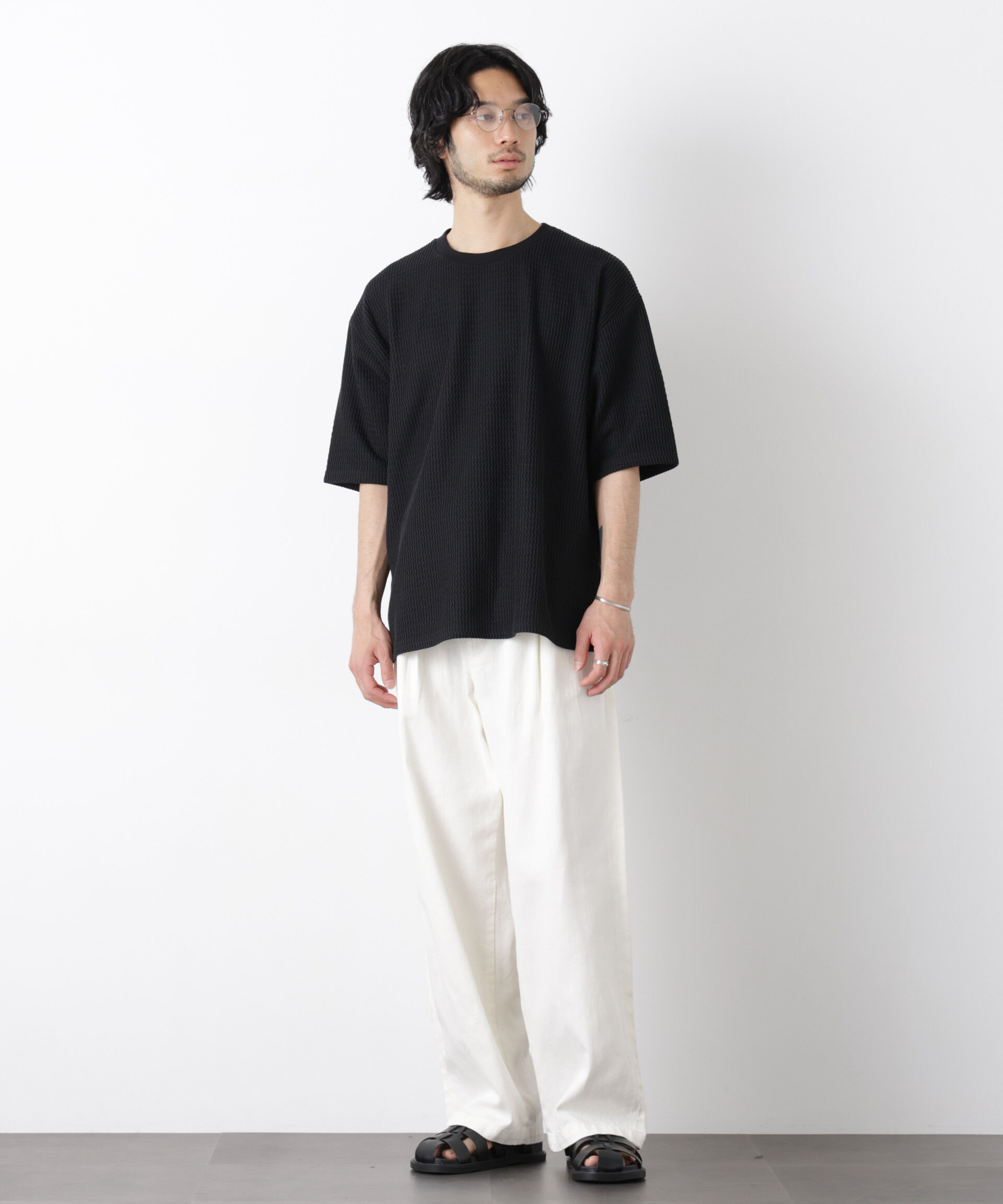 NANO universe「ジャガードニットソーTシャツ 半袖（セットアップ可）」|Tシャツ・カットソー|