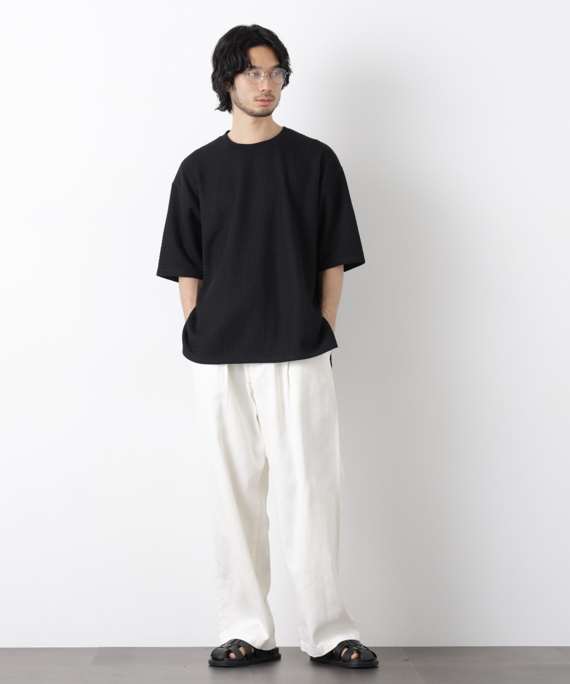 NANO universe「ジャガードニットソーTシャツ 半袖（セットアップ可）」|Tシャツ・カットソー|