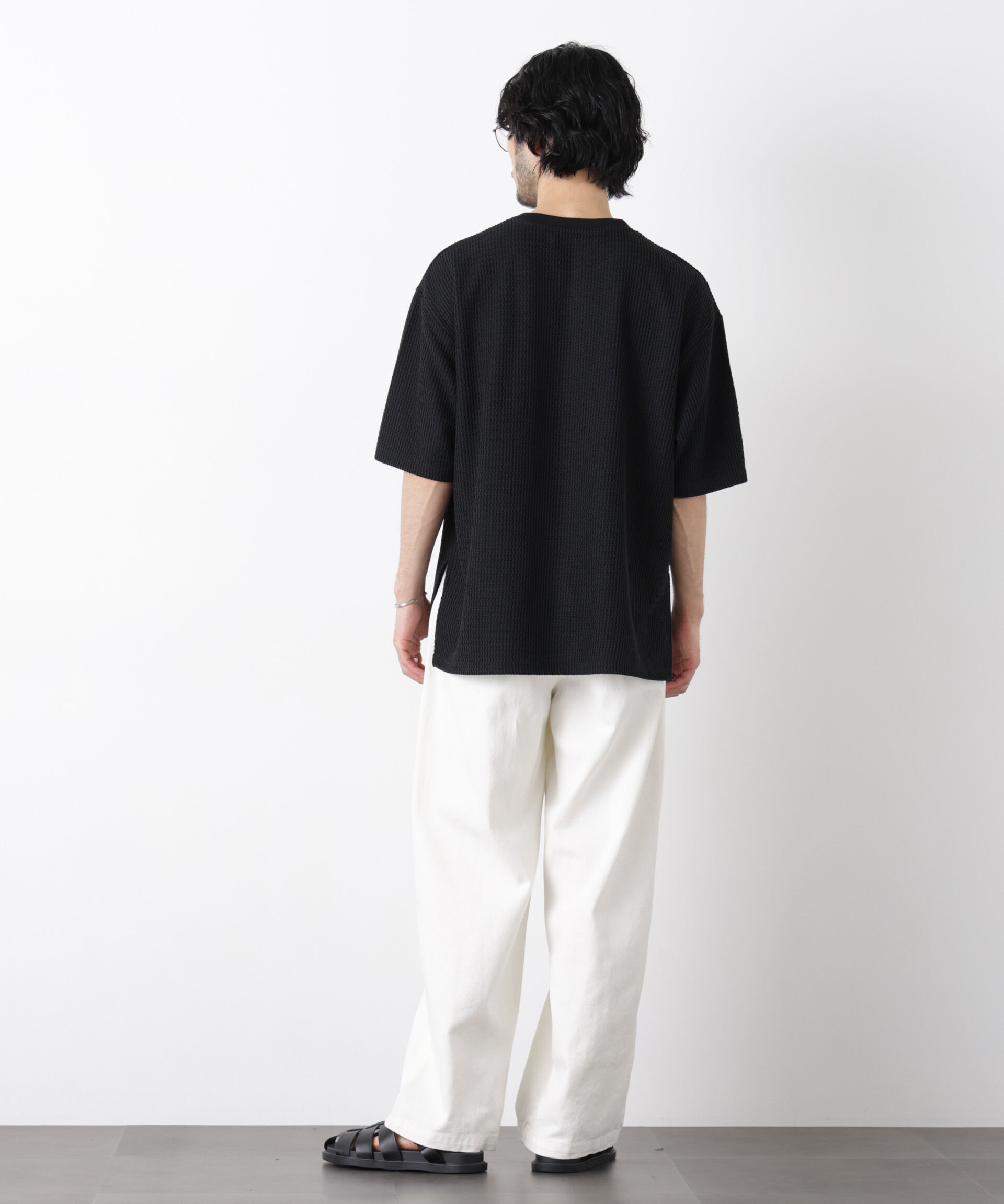 NANO universe「ジャガードニットソーTシャツ 半袖（セットアップ可）」|Tシャツ・カットソー|