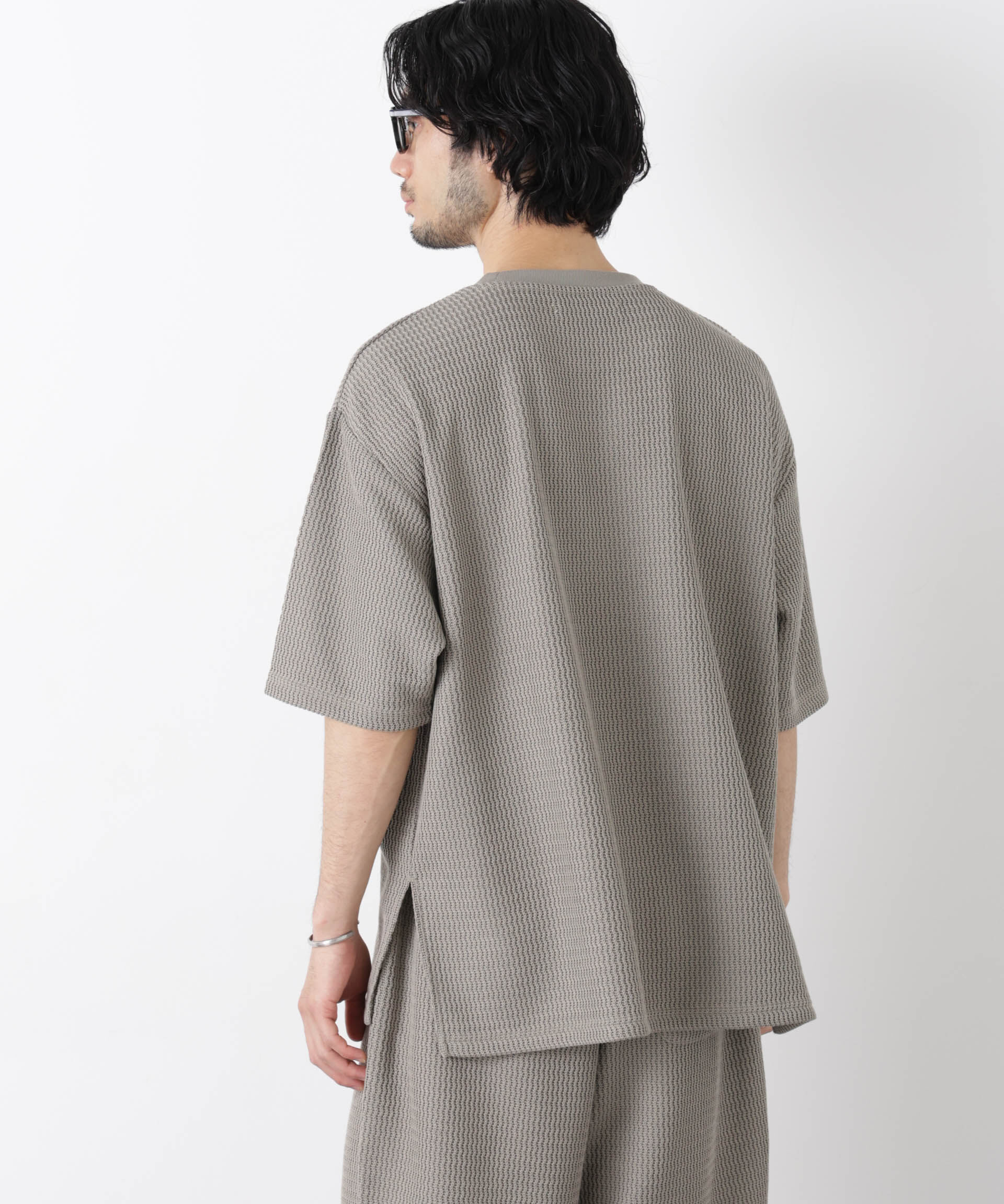 NANO universe「ジャガードニットソーTシャツ 半袖（セットアップ可）」|Tシャツ・カットソー|