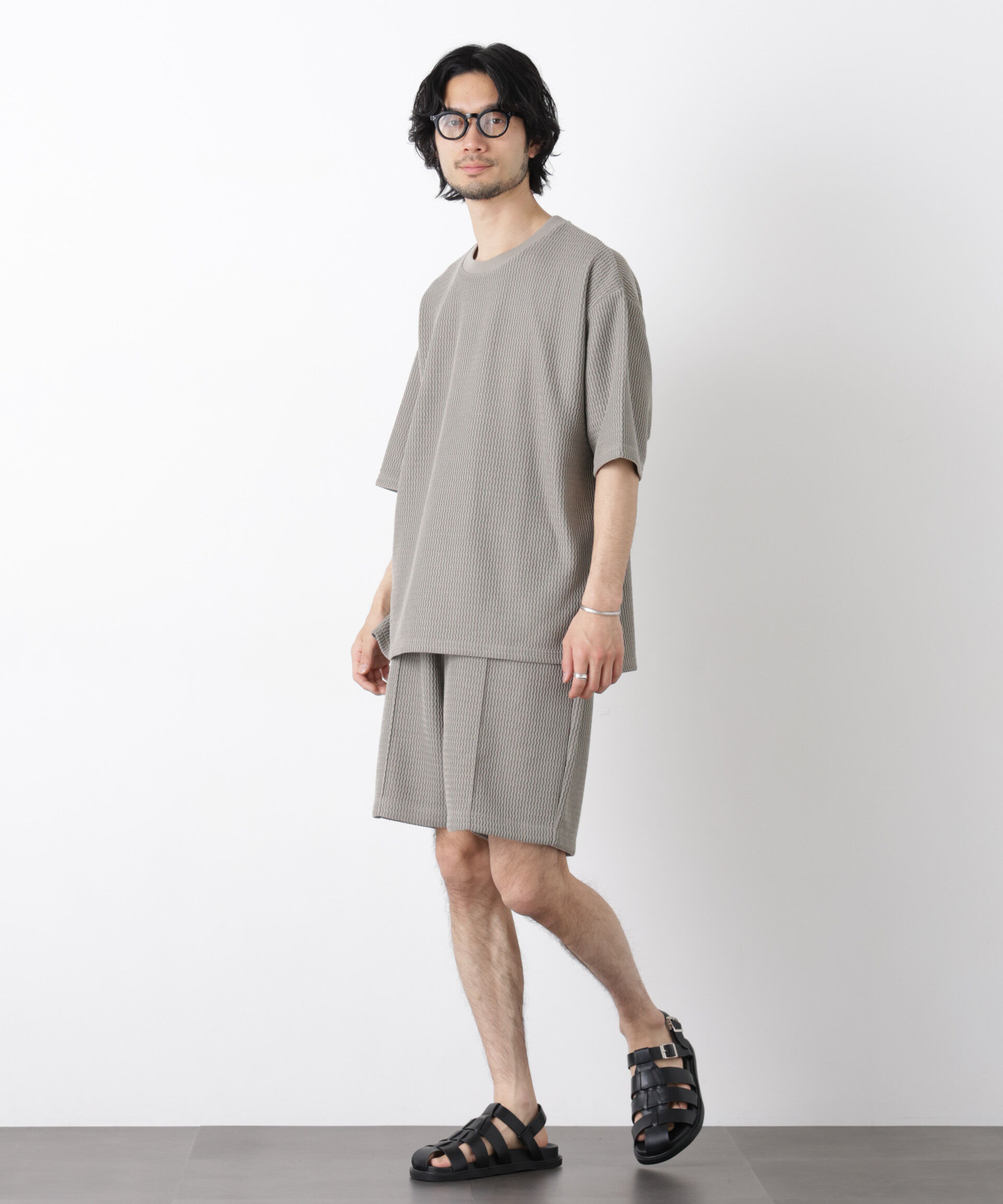 NANO universe「ジャガードニットソーTシャツ 半袖（セットアップ可）」|Tシャツ・カットソー|