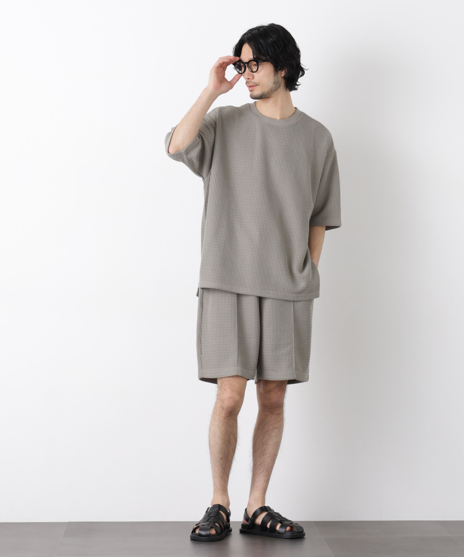 NANO universe「ジャガードニットソーTシャツ 半袖（セットアップ可）」|Tシャツ・カットソー|