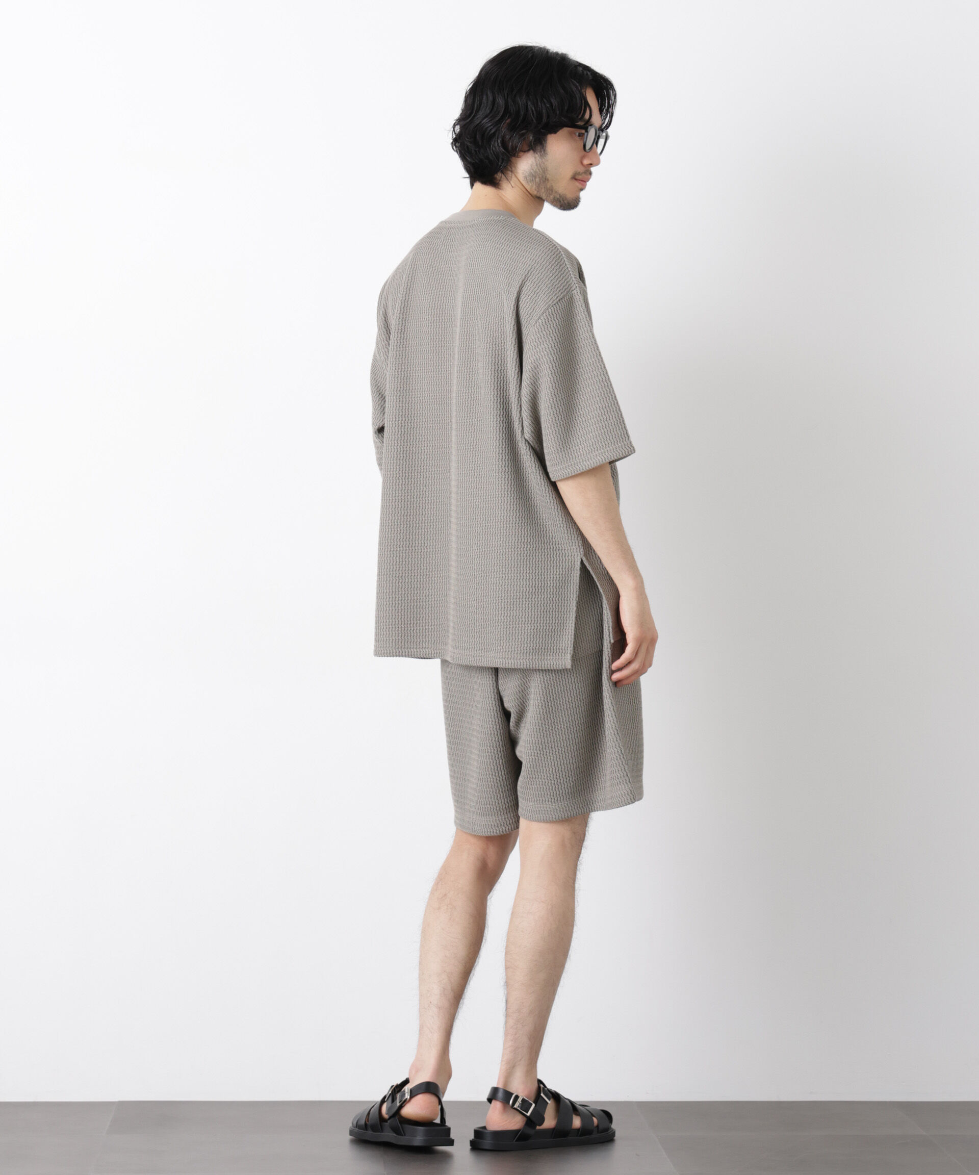 NANO universe「ジャガードニットソーTシャツ 半袖（セットアップ可）」|Tシャツ・カットソー|