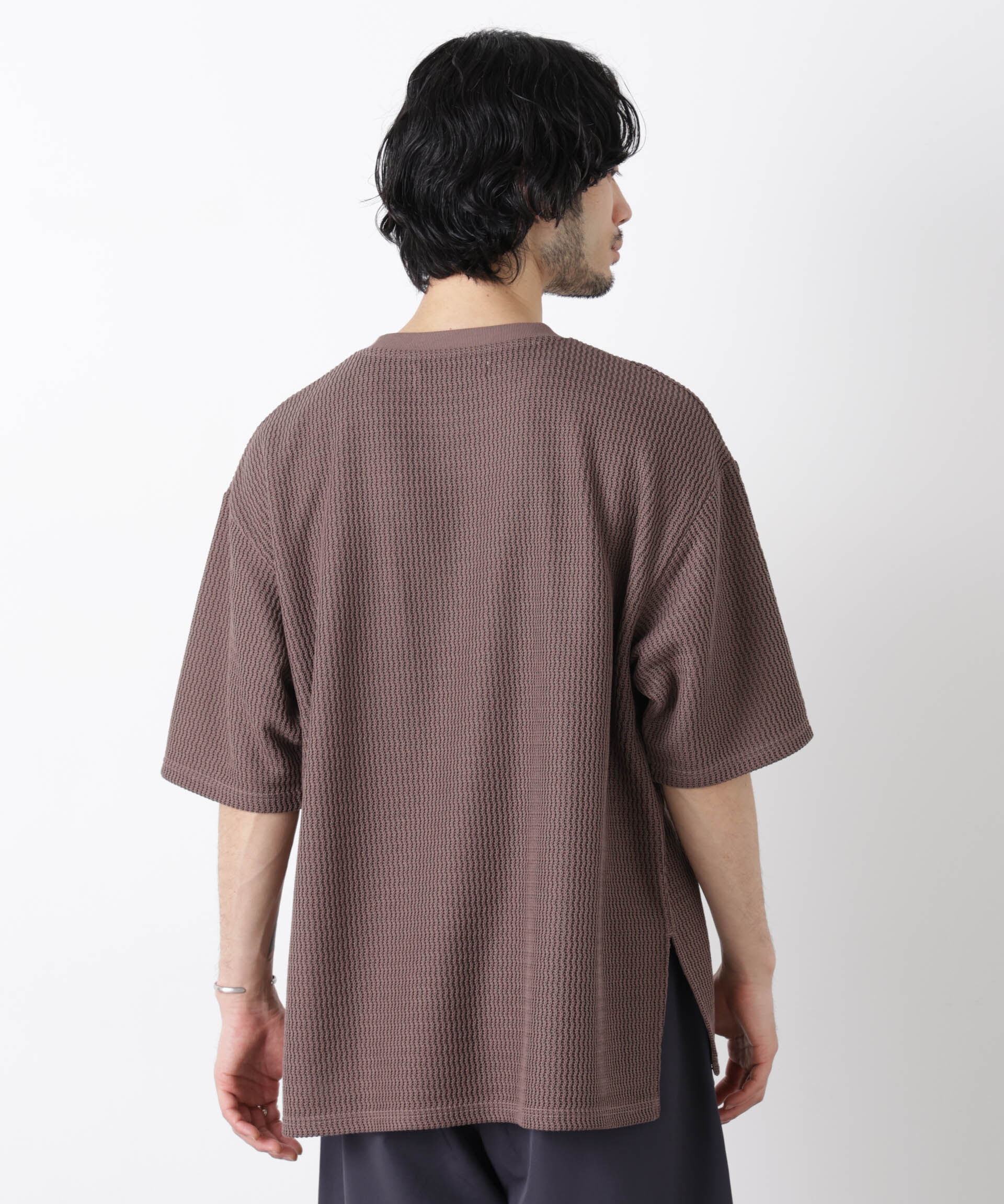 NANO universe「ジャガードニットソーTシャツ 半袖（セットアップ可）」|Tシャツ・カットソー|