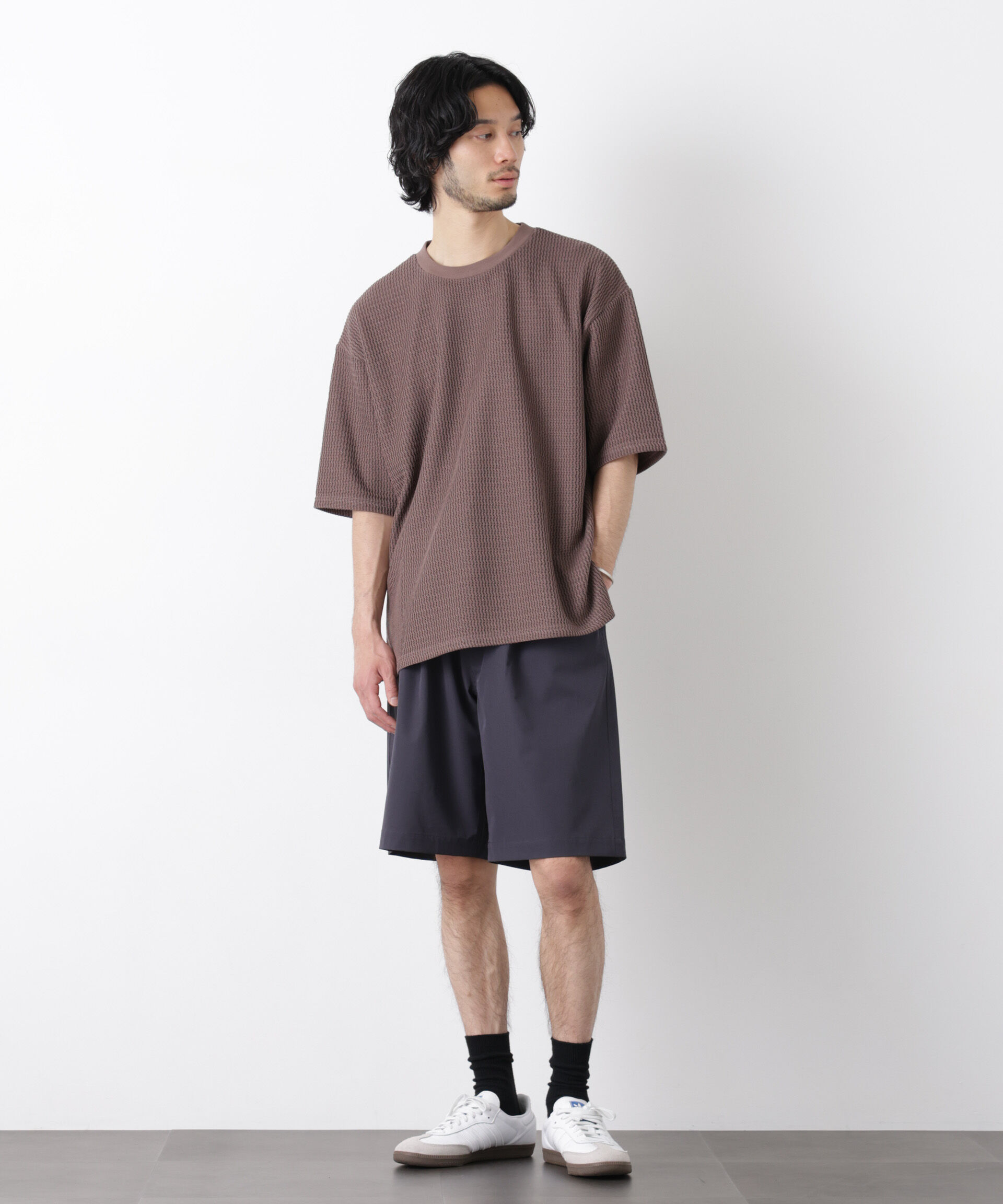 NANO universe「ジャガードニットソーTシャツ 半袖（セットアップ可）」|Tシャツ・カットソー|