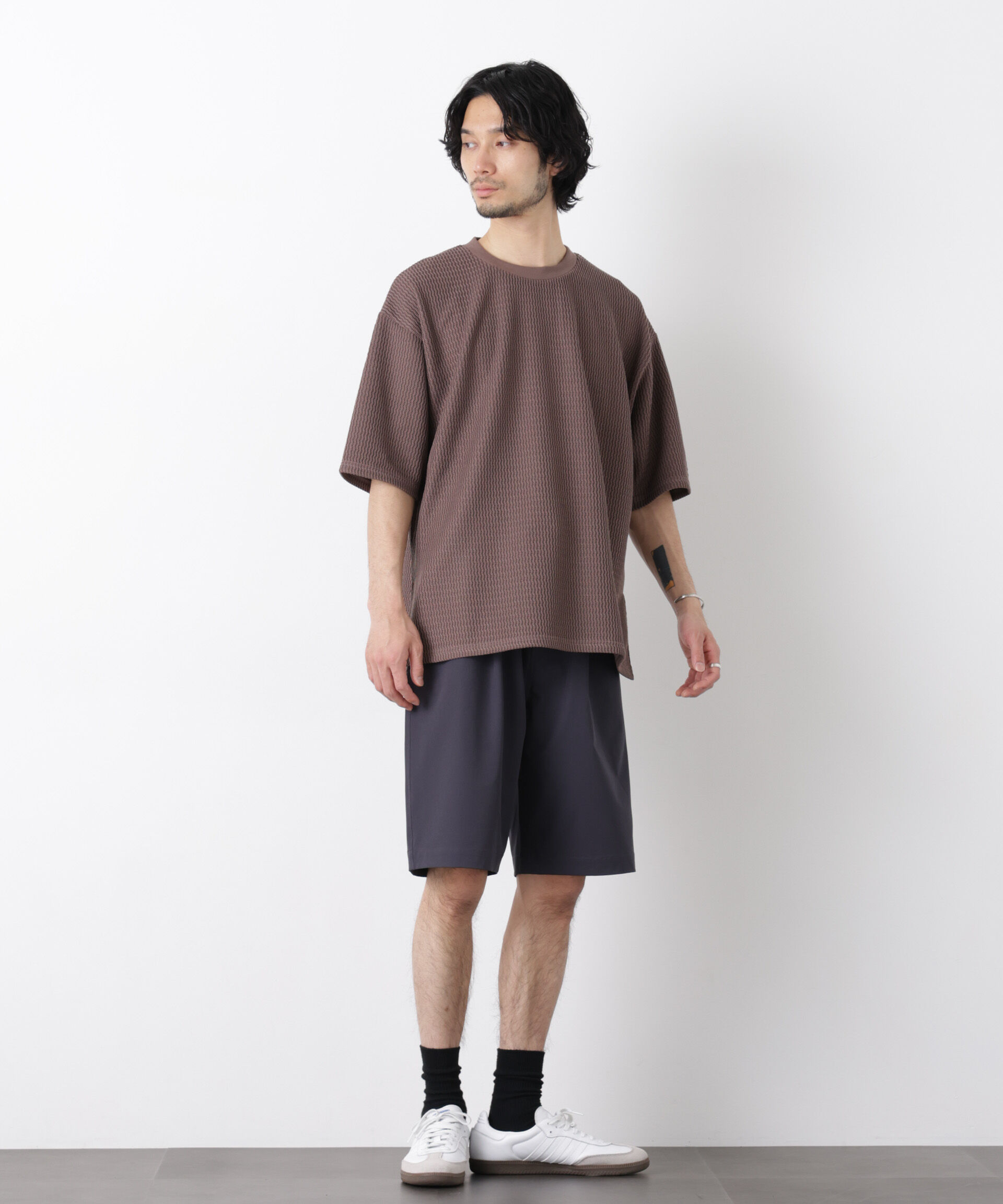 NANO universe「ジャガードニットソーTシャツ 半袖（セットアップ可）」|Tシャツ・カットソー|