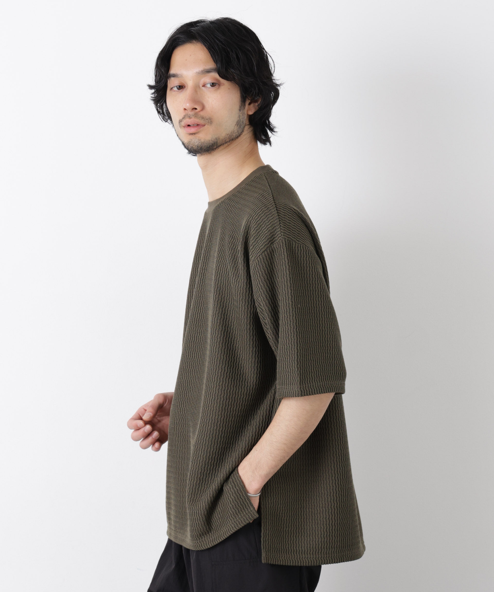NANO universe「ジャガードニットソーTシャツ 半袖（セットアップ可）」|Tシャツ・カットソー|