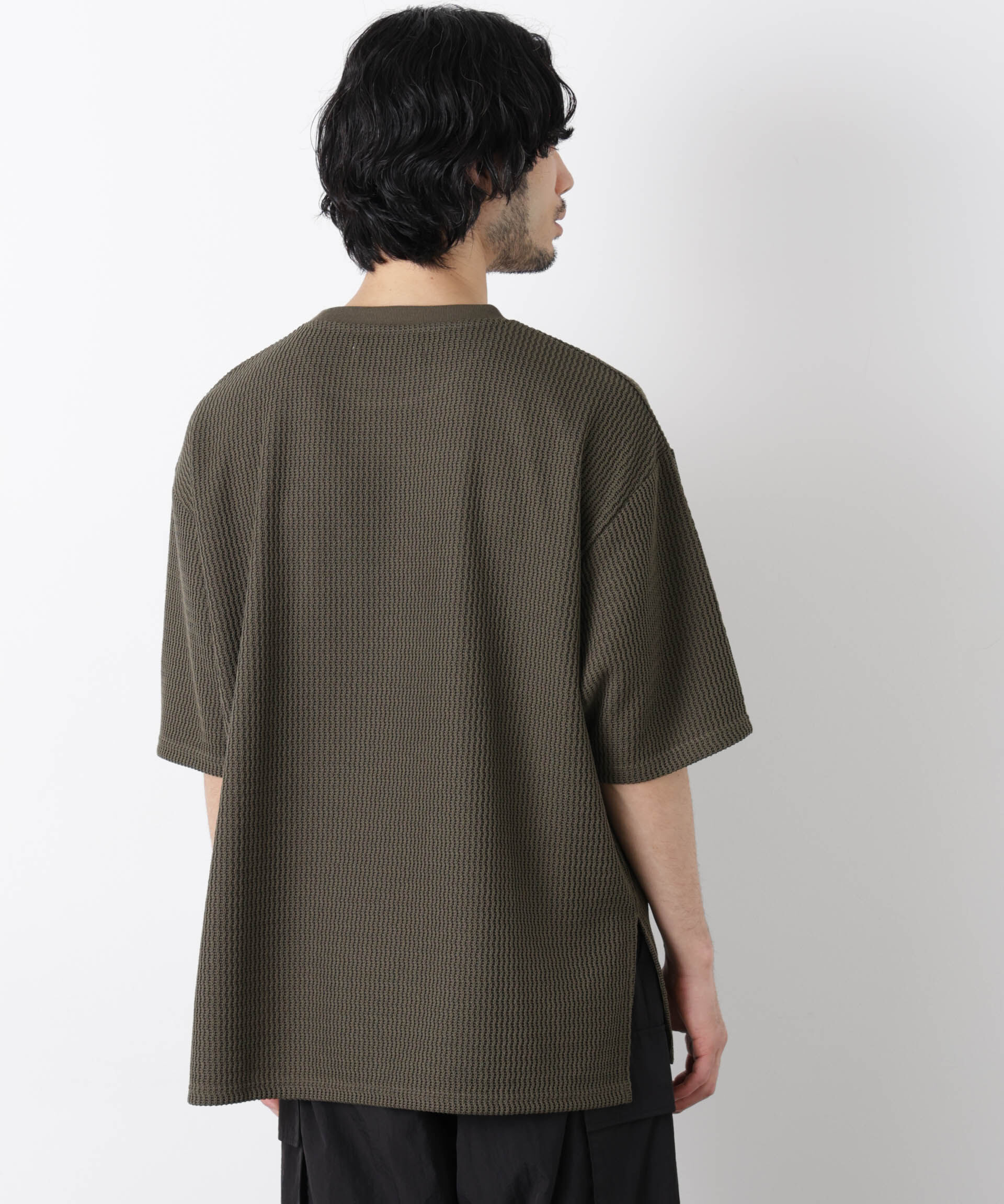 NANO universe「ジャガードニットソーTシャツ 半袖（セットアップ可）」|Tシャツ・カットソー|