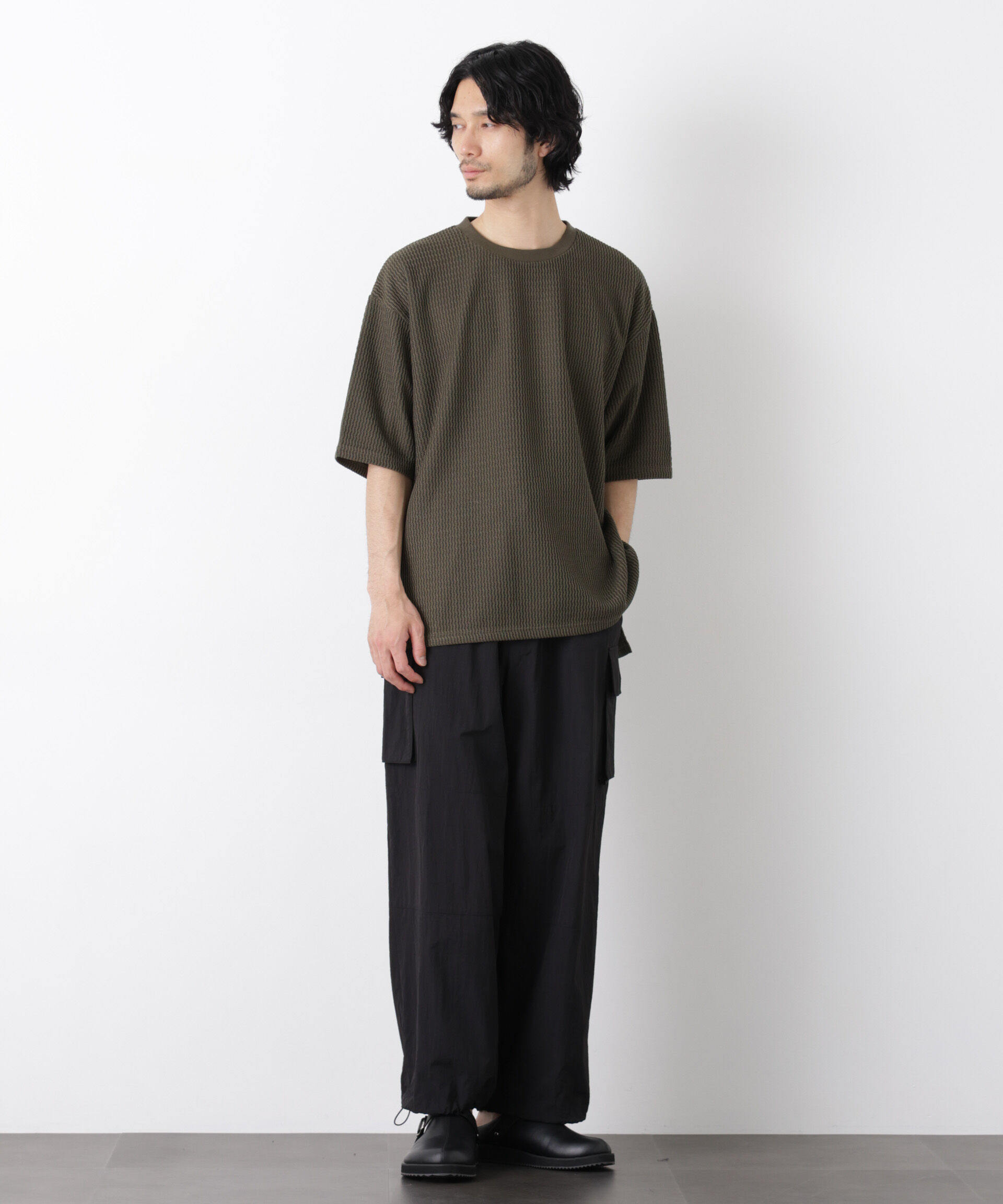 NANO universe「ジャガードニットソーTシャツ 半袖（セットアップ可）」|Tシャツ・カットソー|