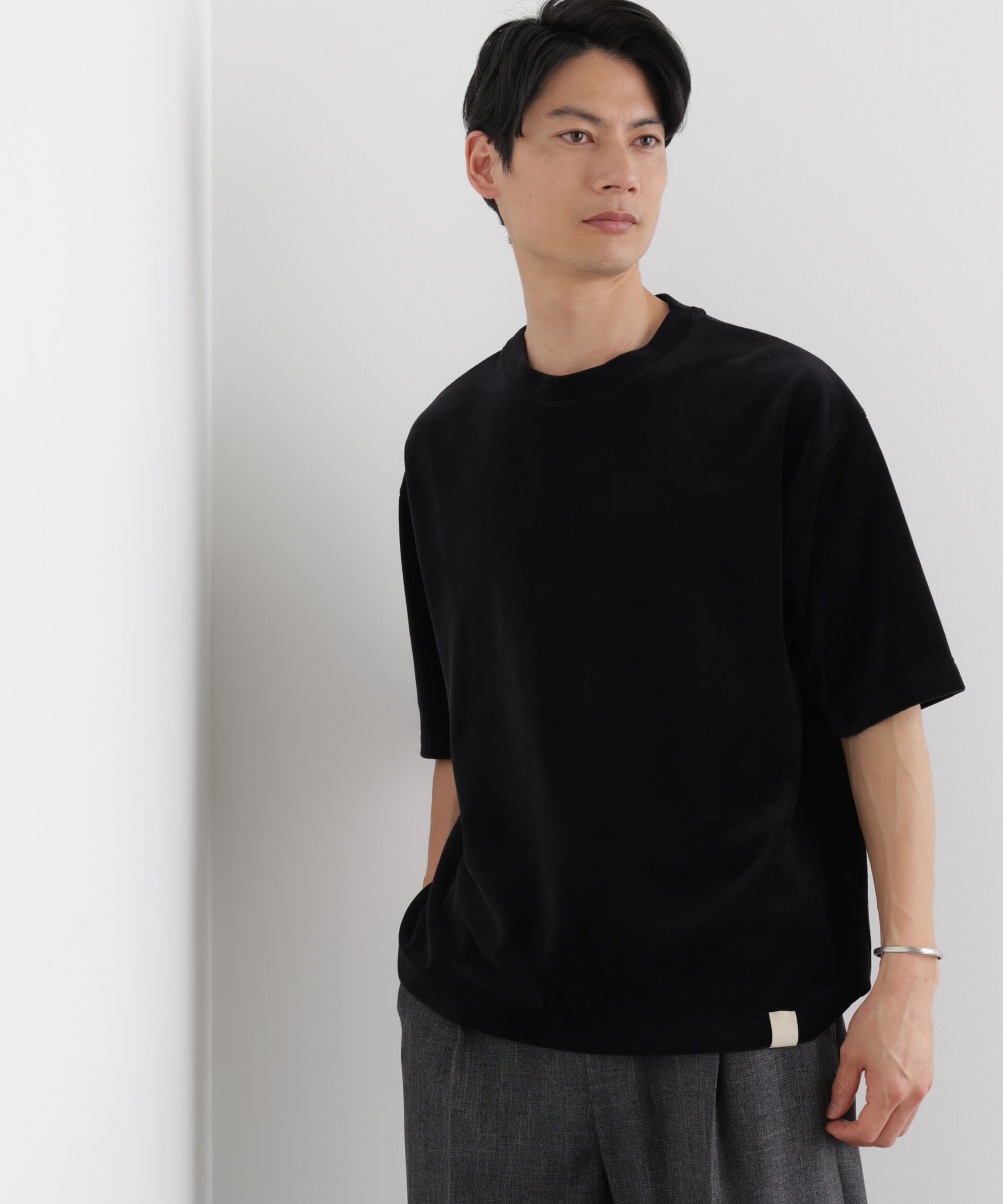 NANO universe「ベロア クルーネック Ｔシャツ 半袖」|Tシャツ・カットソー|