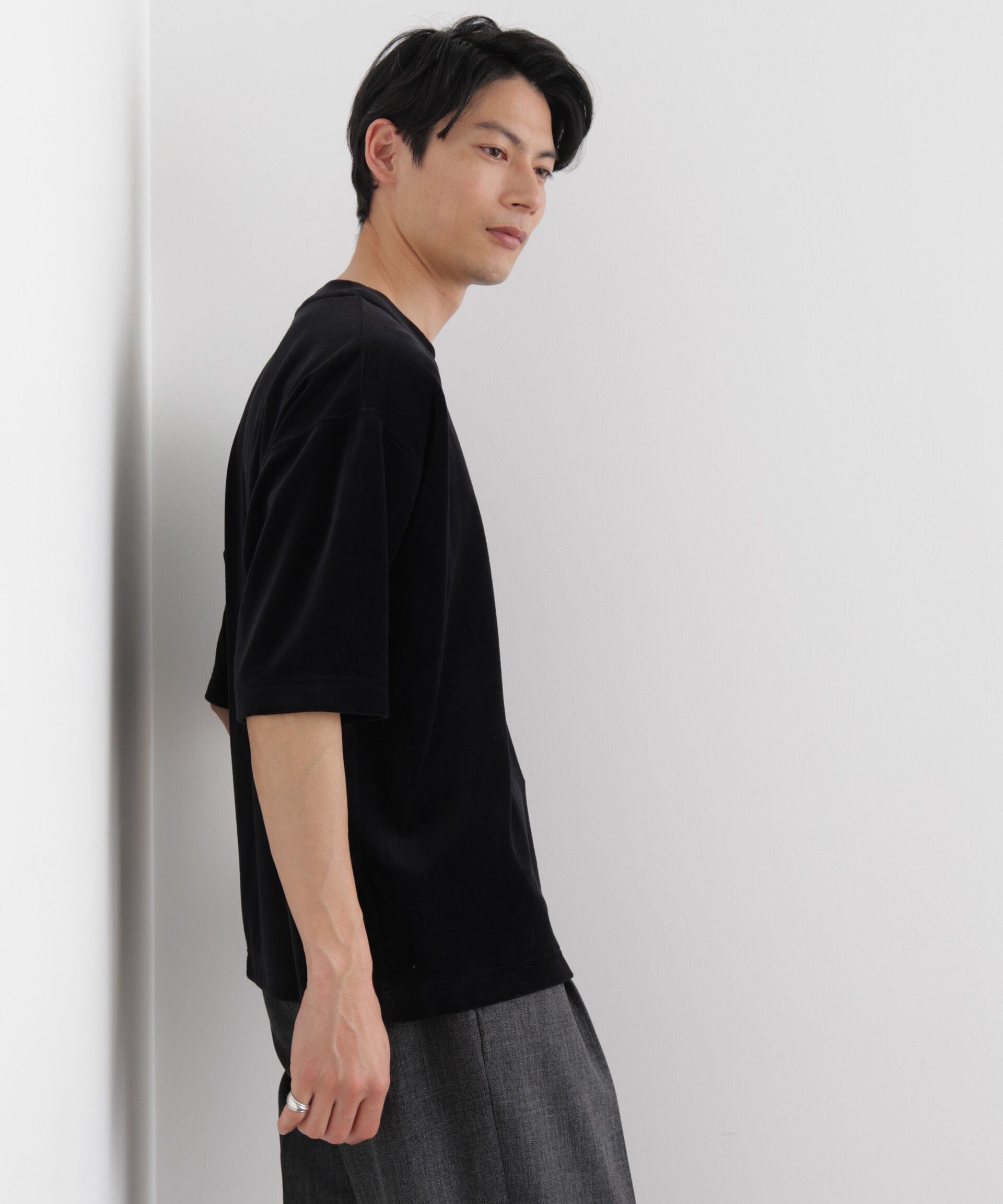NANO universe「ベロア クルーネック Ｔシャツ 半袖」|Tシャツ・カットソー|