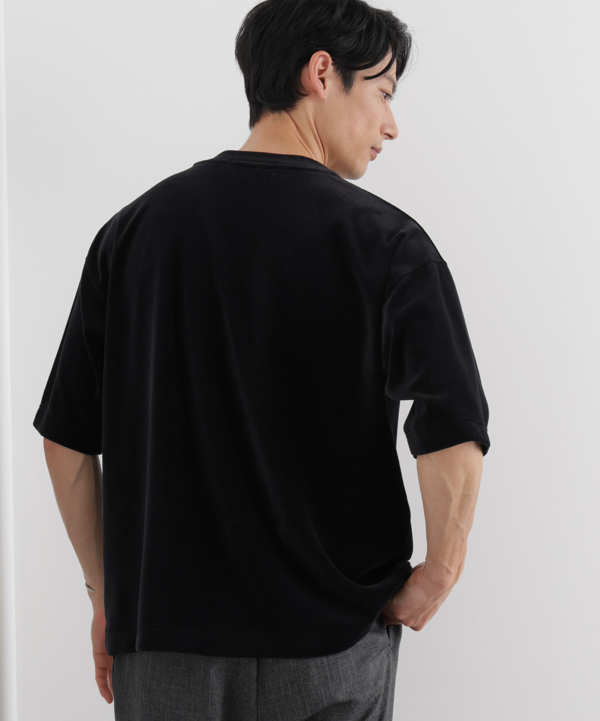 NANO universe「ベロア クルーネック Ｔシャツ 半袖」|Tシャツ・カットソー|