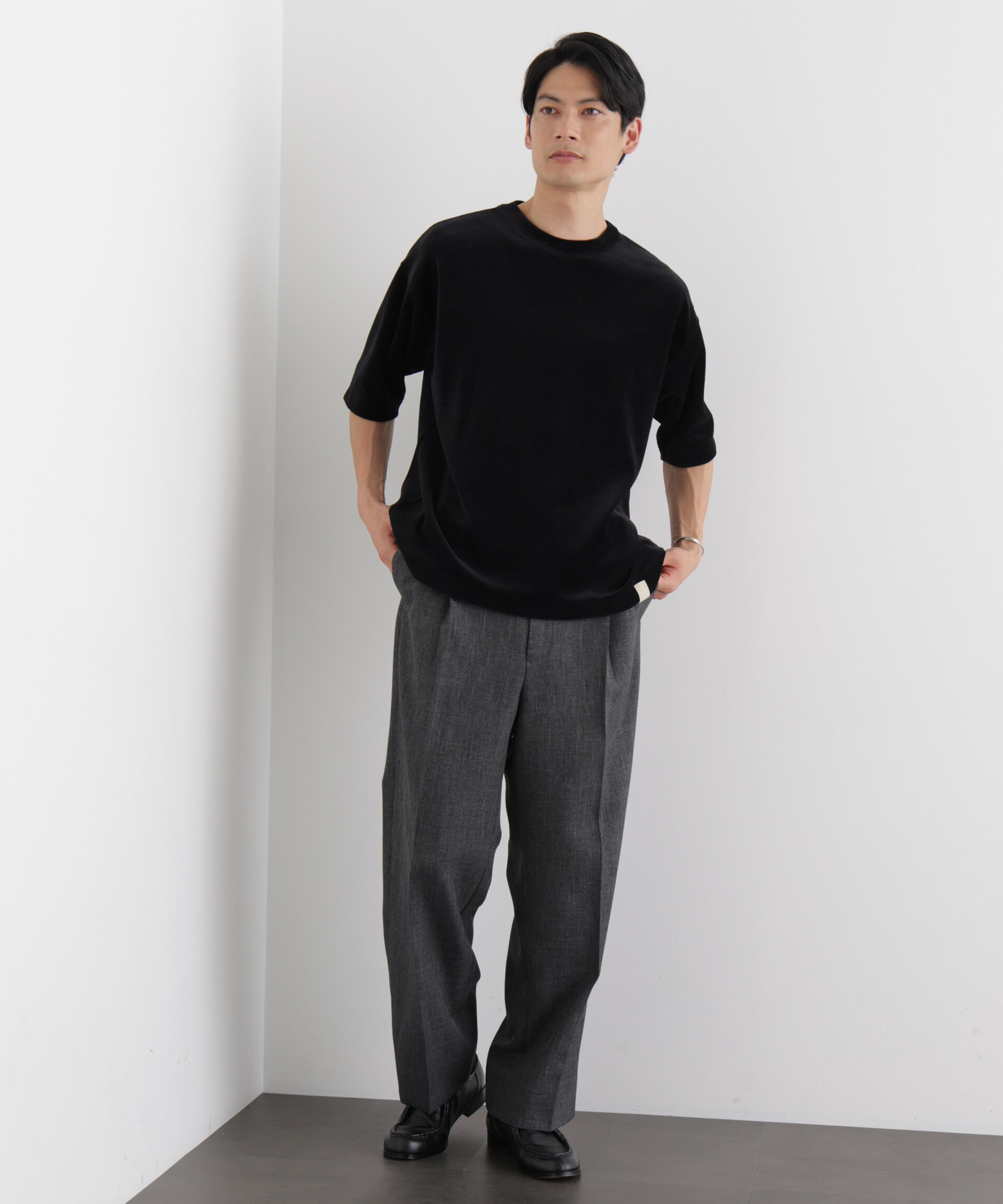 NANO universe「ベロア クルーネック Ｔシャツ 半袖」|Tシャツ・カットソー|