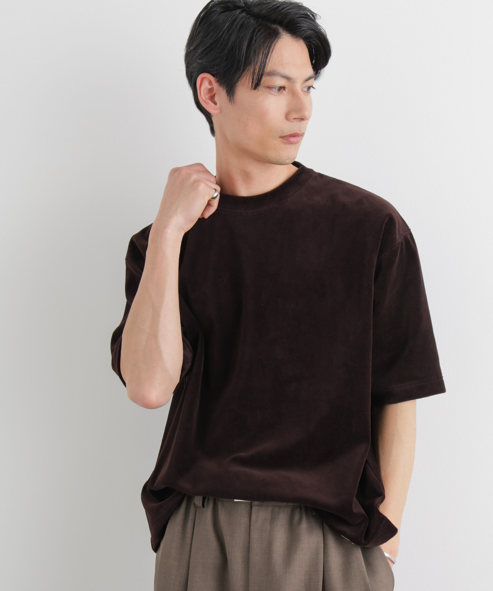 NANO universe「ベロア クルーネック Ｔシャツ 半袖」|Tシャツ・カットソー|