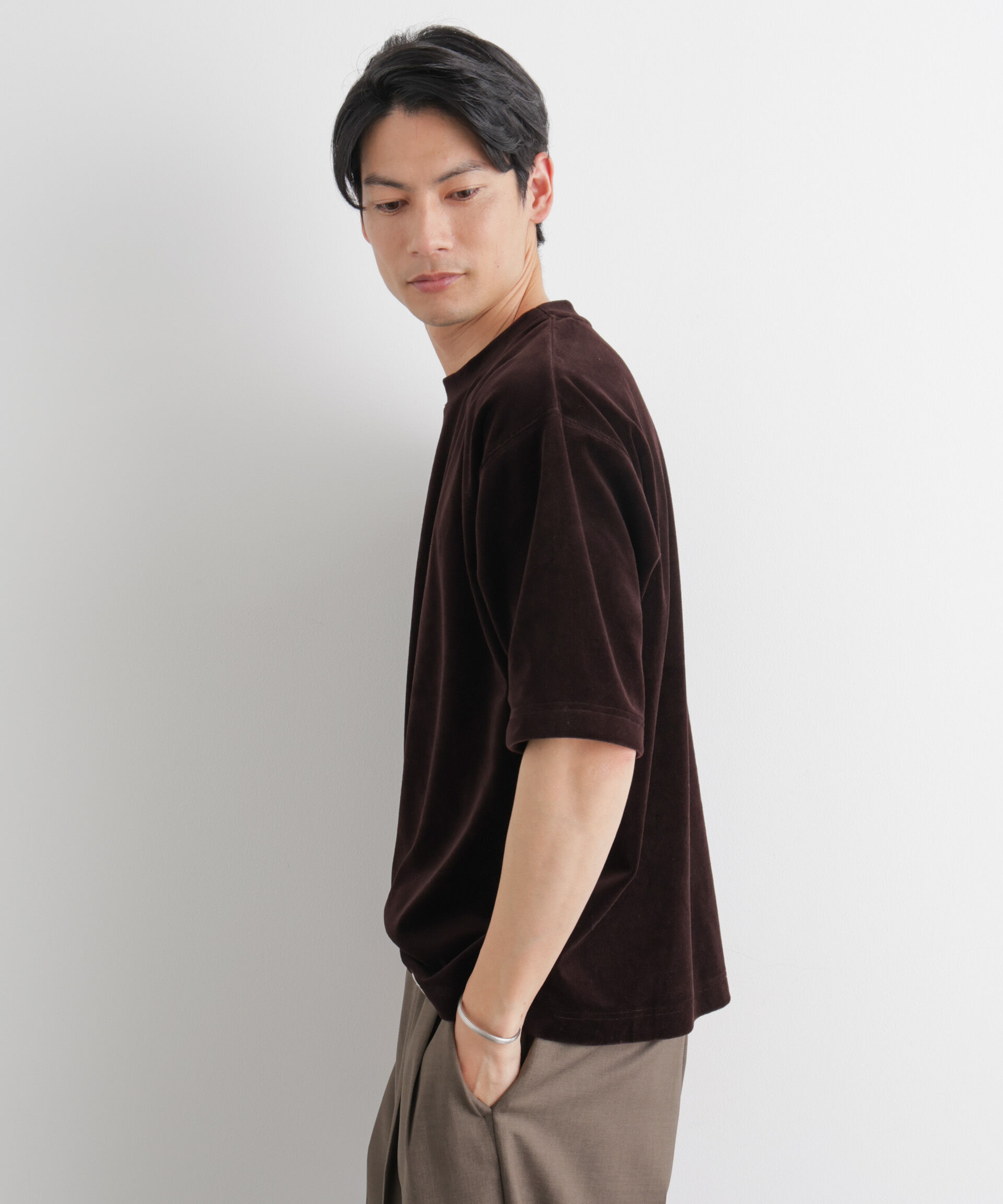 NANO universe「ベロア クルーネック Ｔシャツ 半袖」|Tシャツ・カットソー|