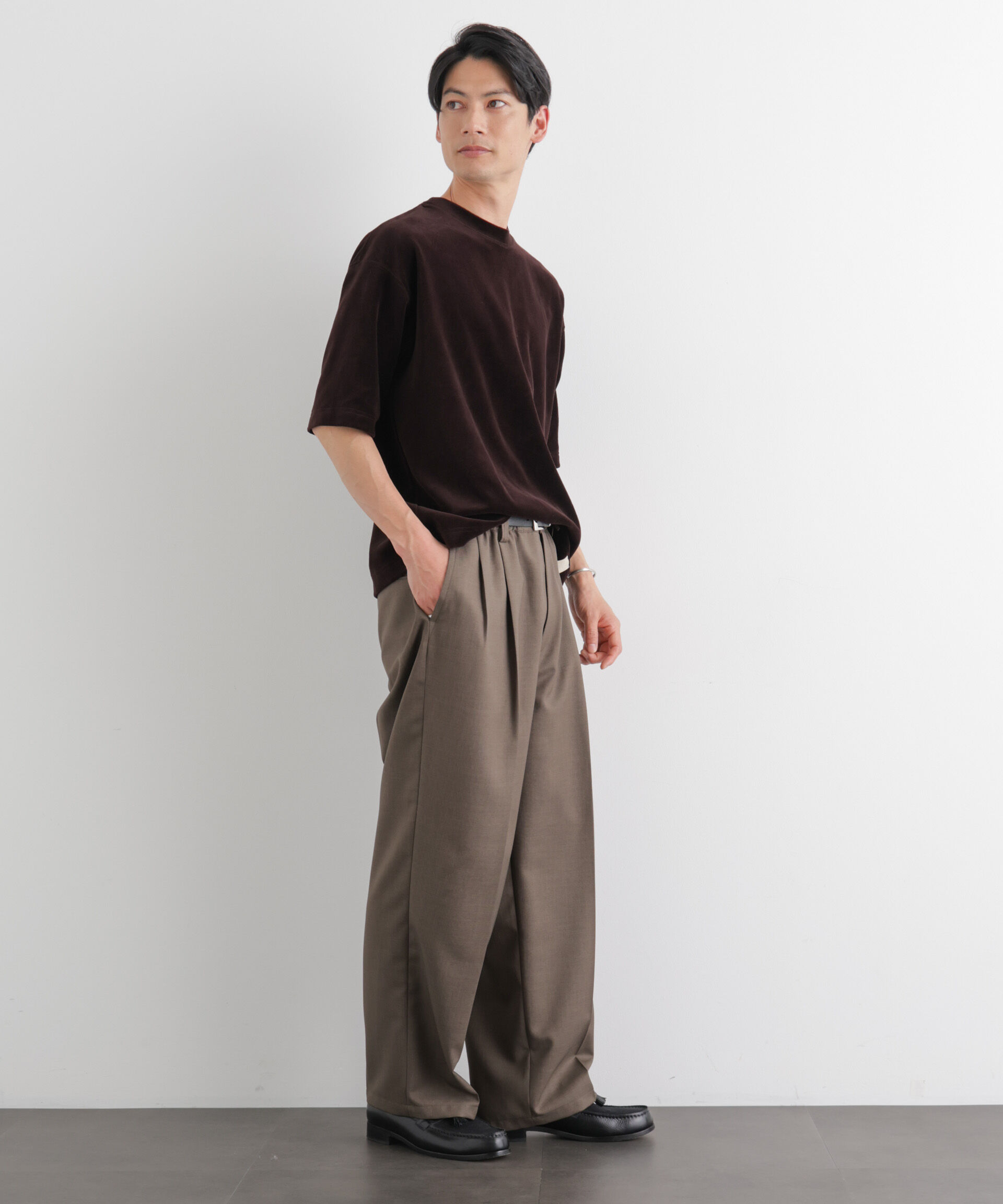 NANO universe「ベロア クルーネック Ｔシャツ 半袖」|Tシャツ・カットソー|