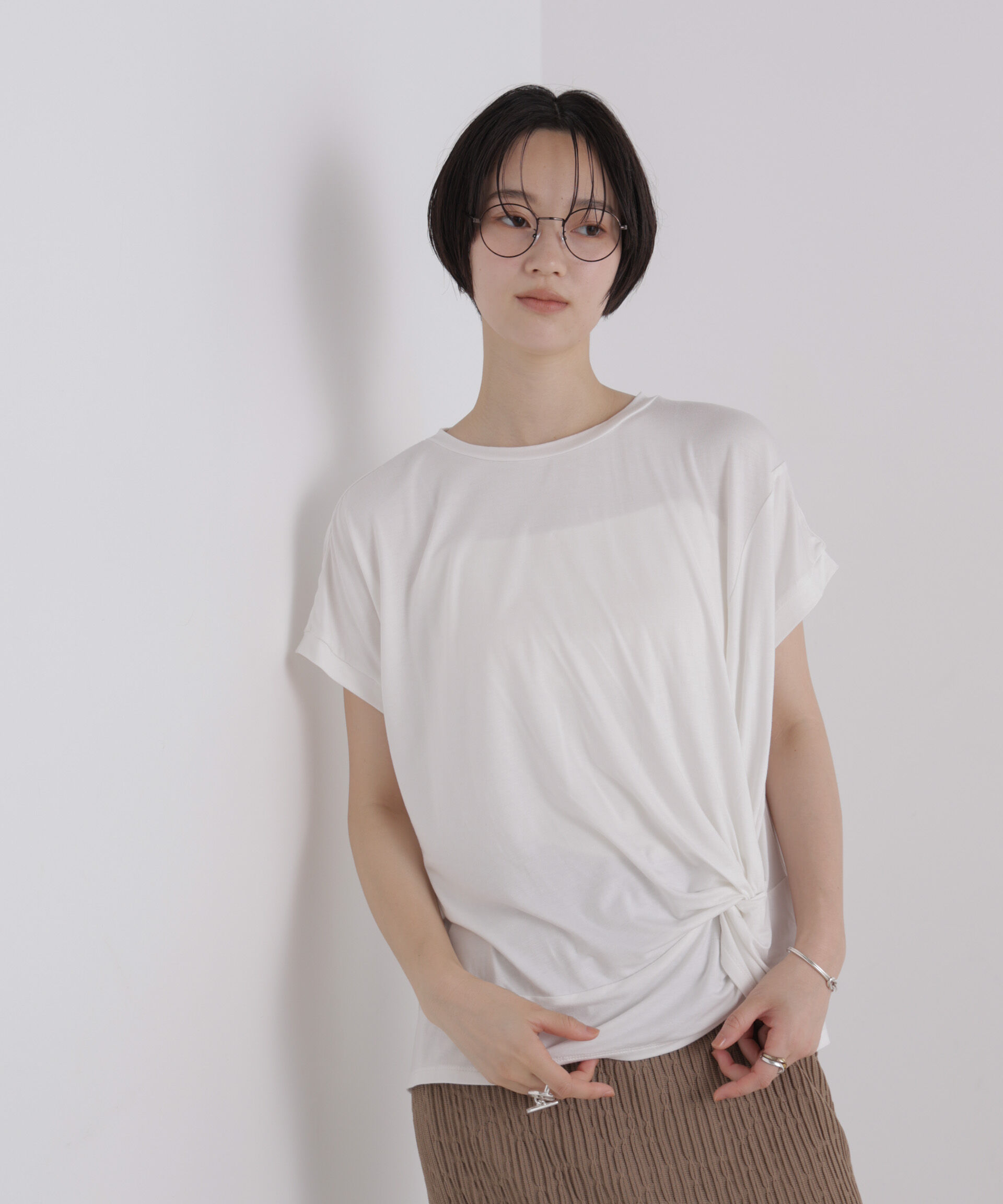 NANO universe「フロントツイストデザインノースリーブカットトップス」|Tシャツ・カットソー|