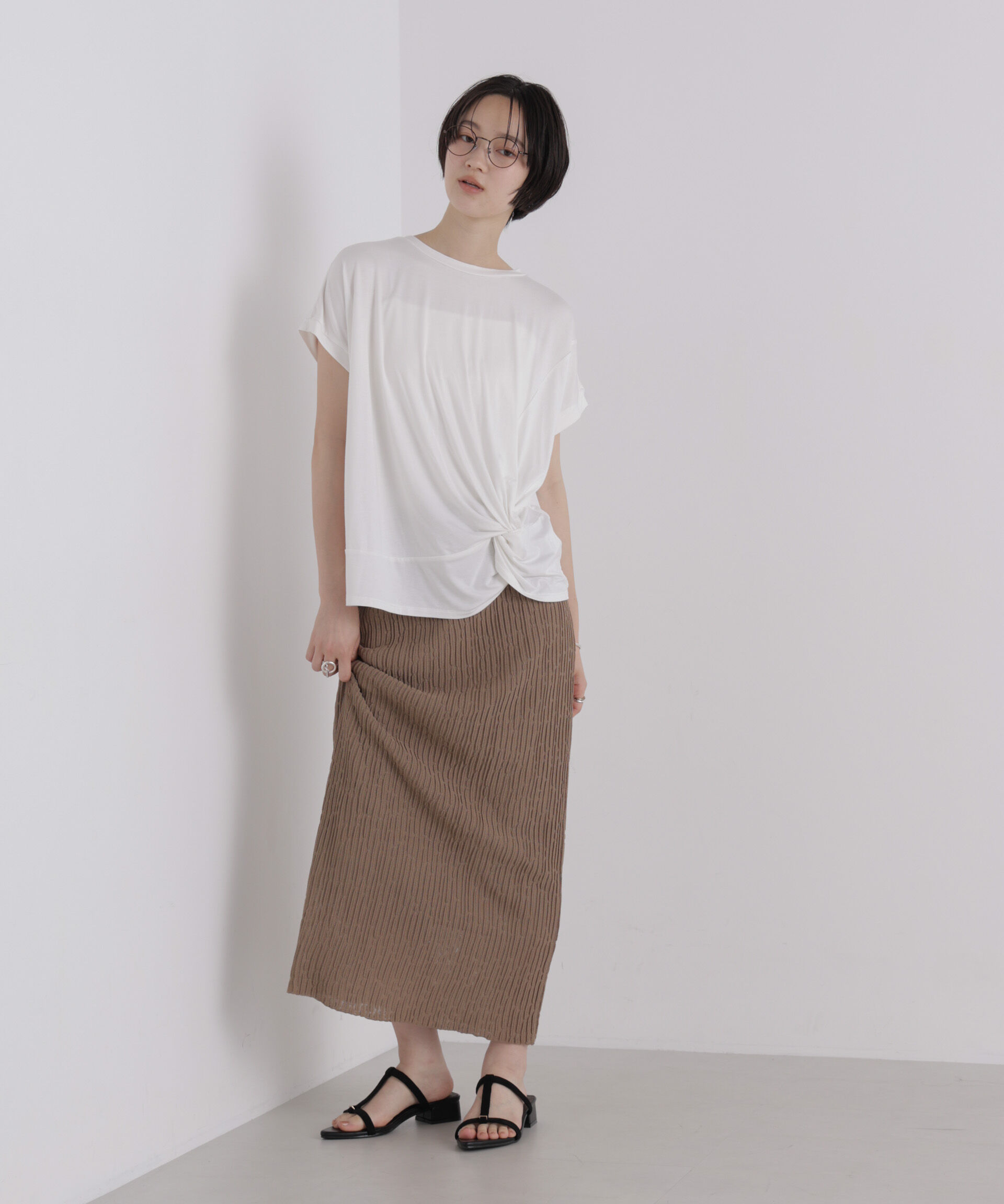 NANO universe「フロントツイストデザインノースリーブカットトップス」|Tシャツ・カットソー|