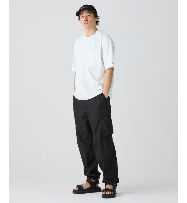 LACOSTE「ワンポイントロゴ オーバーサイズ ポケット半袖Tシャツ 透け防止 速乾 ストレッチ」|Tシャツ・カットソー|
