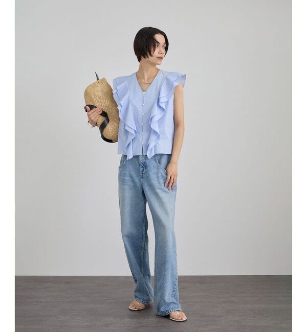 SALON adam et rope'「【WEB限定】コットンリネンタイプライターフリルブラウス」|シャツ・ブラウス|