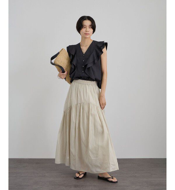 SALON adam et rope'「【WEB限定】コットンリネンタイプライターフリルブラウス」|シャツ・ブラウス|