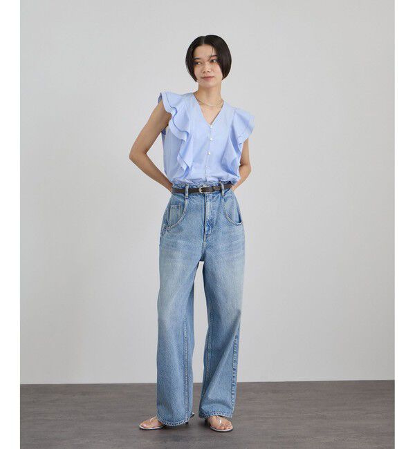 SALON adam et rope'「【WEB限定】コットンリネンタイプライターフリルブラウス」|シャツ・ブラウス|