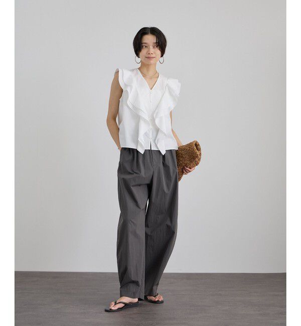 SALON adam et rope'「【WEB限定】コットンリネンタイプライターフリルブラウス」|シャツ・ブラウス|