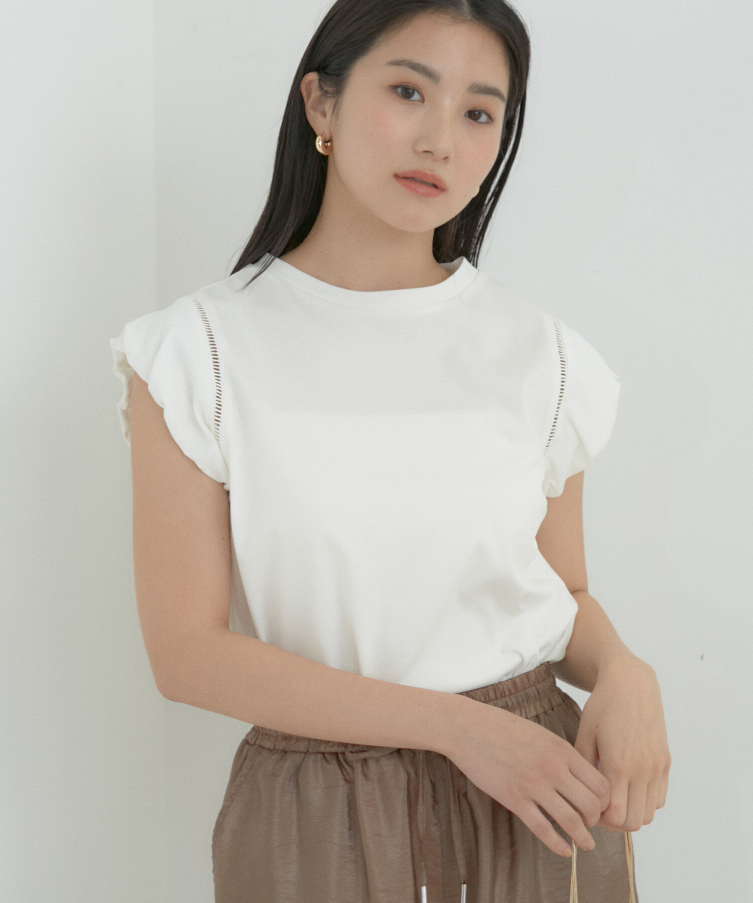 VIS「【洗える】シルケットポイントレースカットソー」|Tシャツ・カットソー|