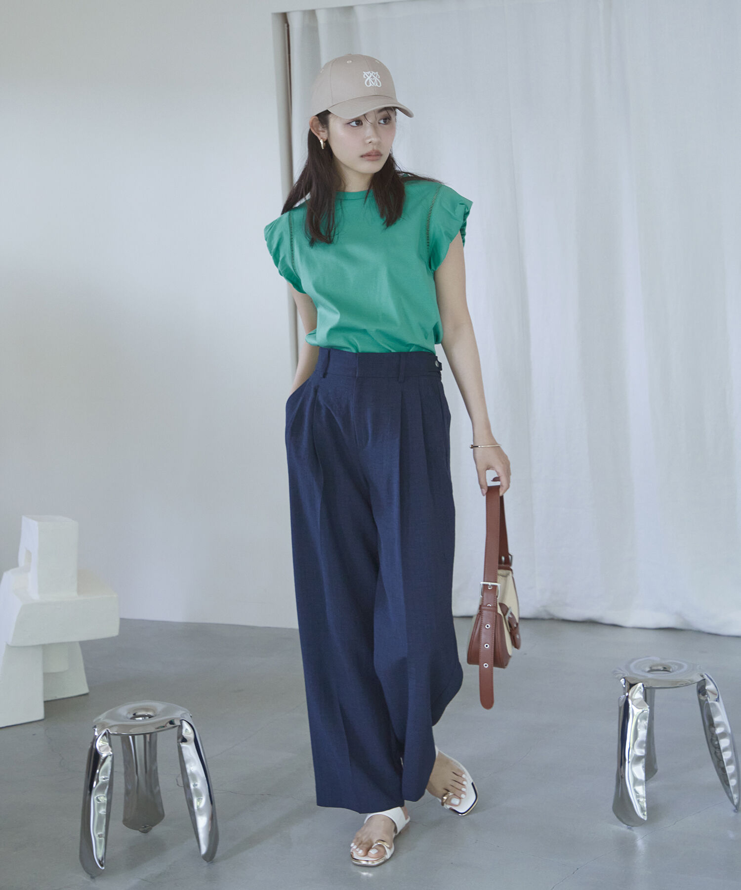 VIS「【洗える】シルケットポイントレースカットソー」|Tシャツ・カットソー|