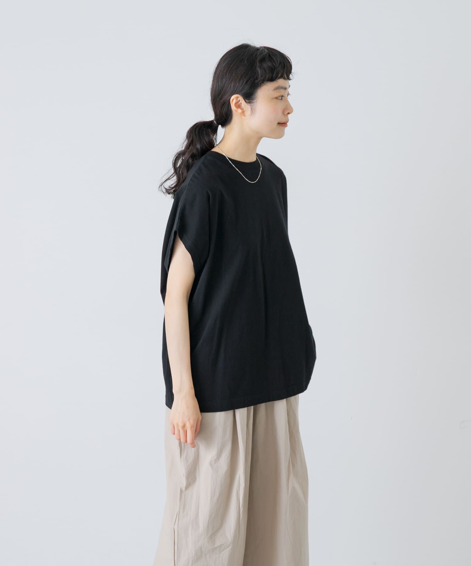 かぐれ「フレンチスリーブカットソー」|Tシャツ・カットソー|ブラック