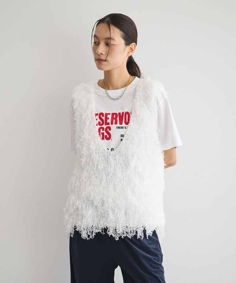 GARAGE OF GOOD CLOTHING「リボンヤーンVネックベスト」|ベスト・ジレ|White