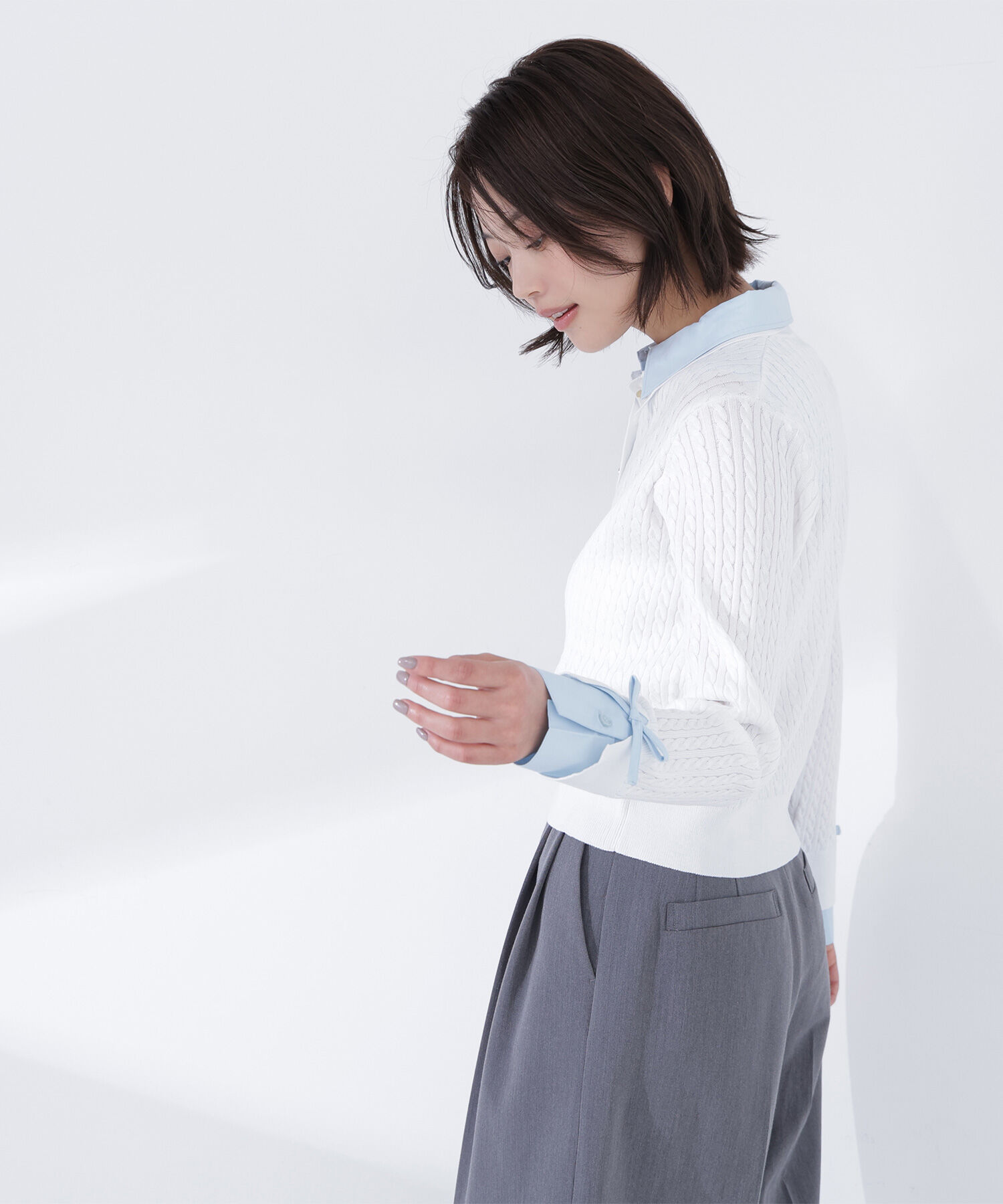  「＜Oggi.jp掲載＞シャツドッキングケーブルニット」|ニット・セーター|