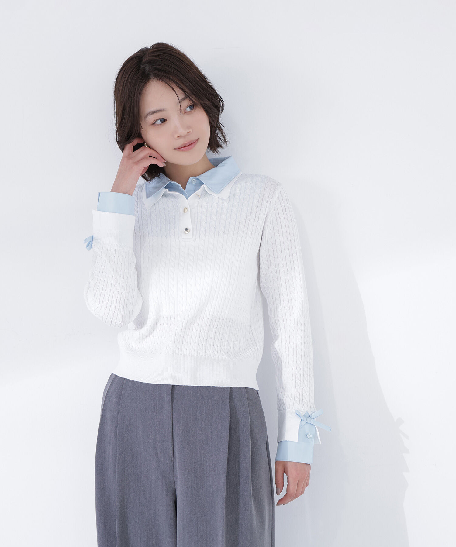  「＜Oggi.jp掲載＞シャツドッキングケーブルニット」|ニット・セーター|