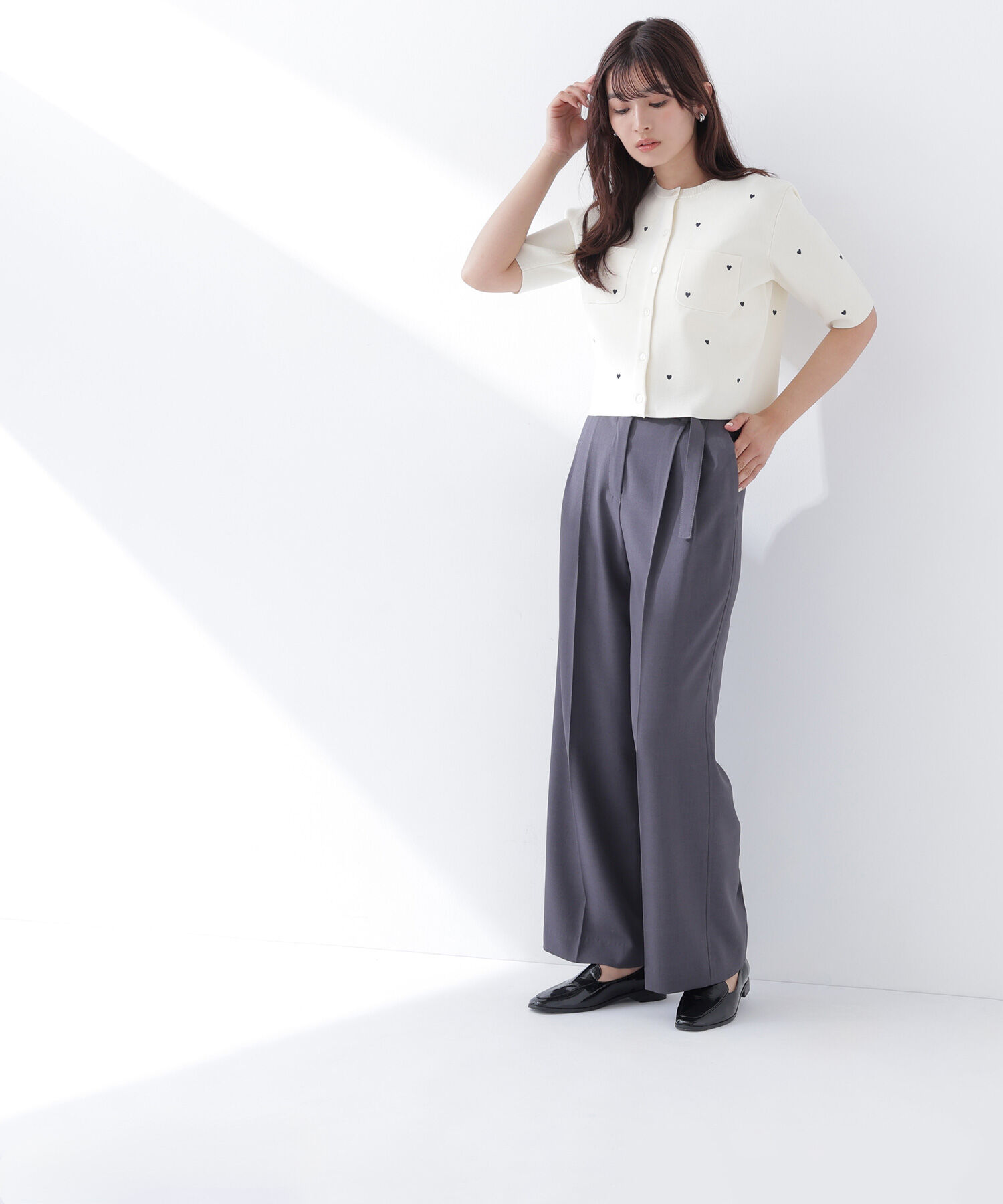  「ハート刺繍ニットジャケット」|ニット・セーター|