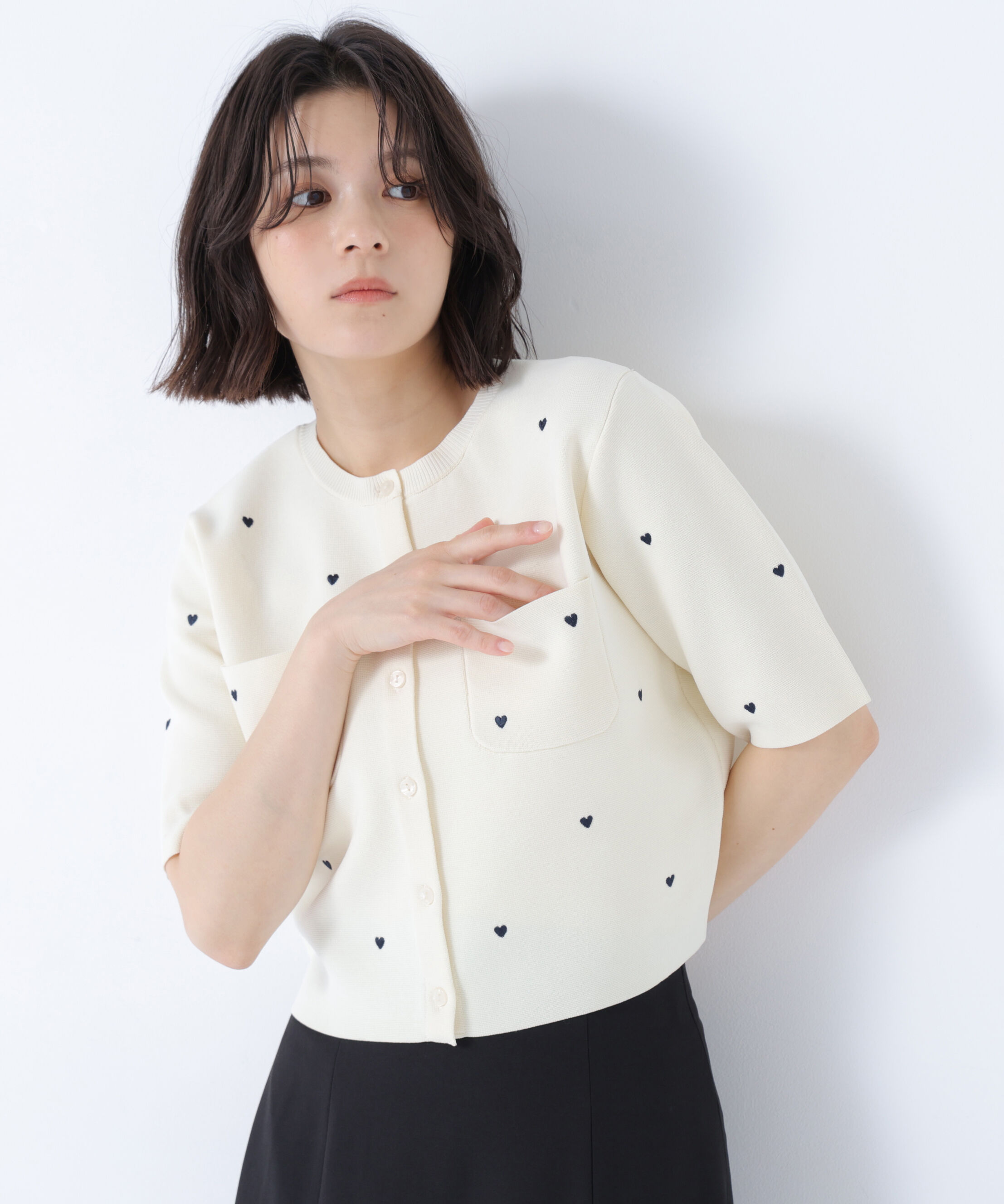  「ハート刺繍ニットジャケット」|ニット・セーター|