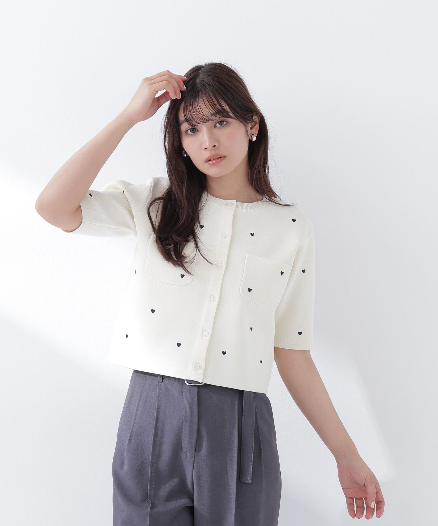  「ハート刺繍ニットジャケット」|ニット・セーター|