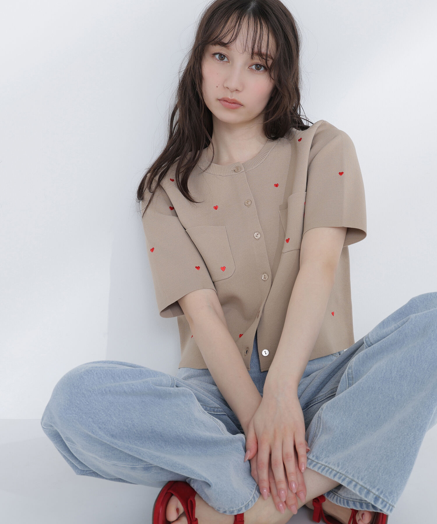  「ハート刺繍ニットジャケット」|ニット・セーター|