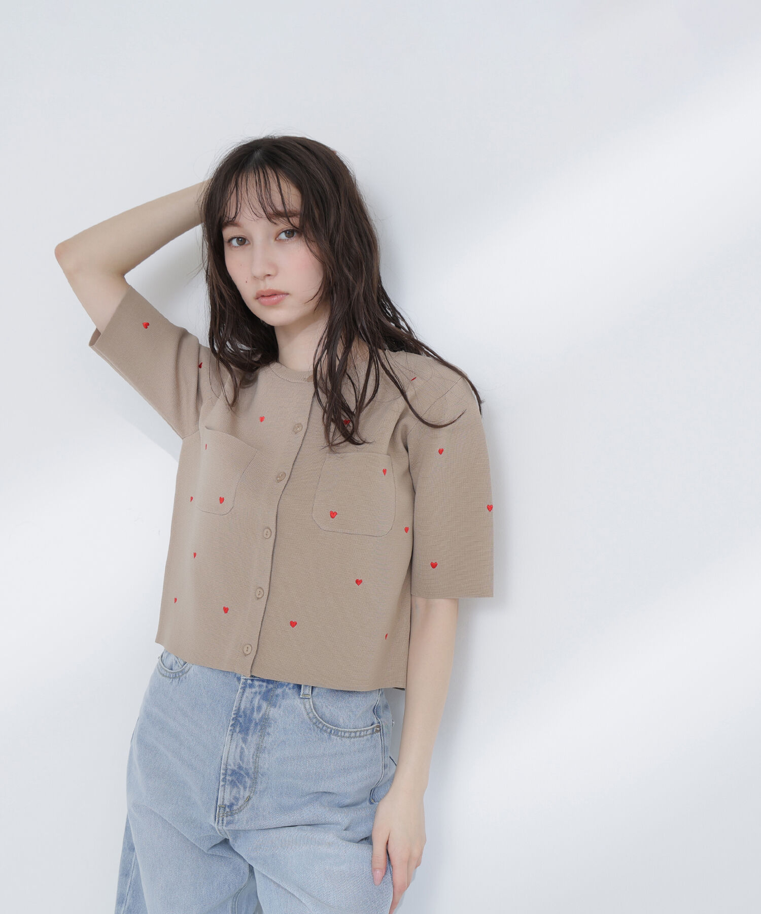  「ハート刺繍ニットジャケット」|ニット・セーター|