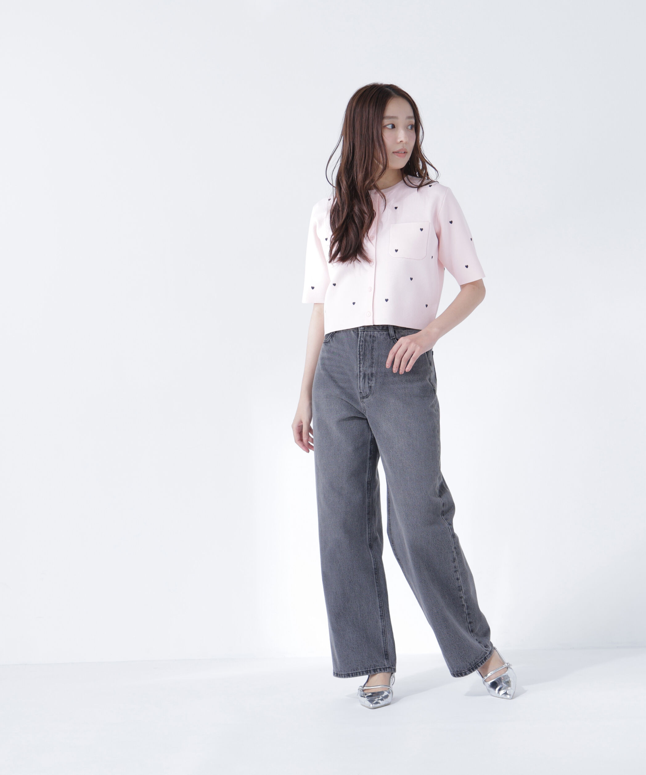  「ハート刺繍ニットジャケット」|ニット・セーター|
