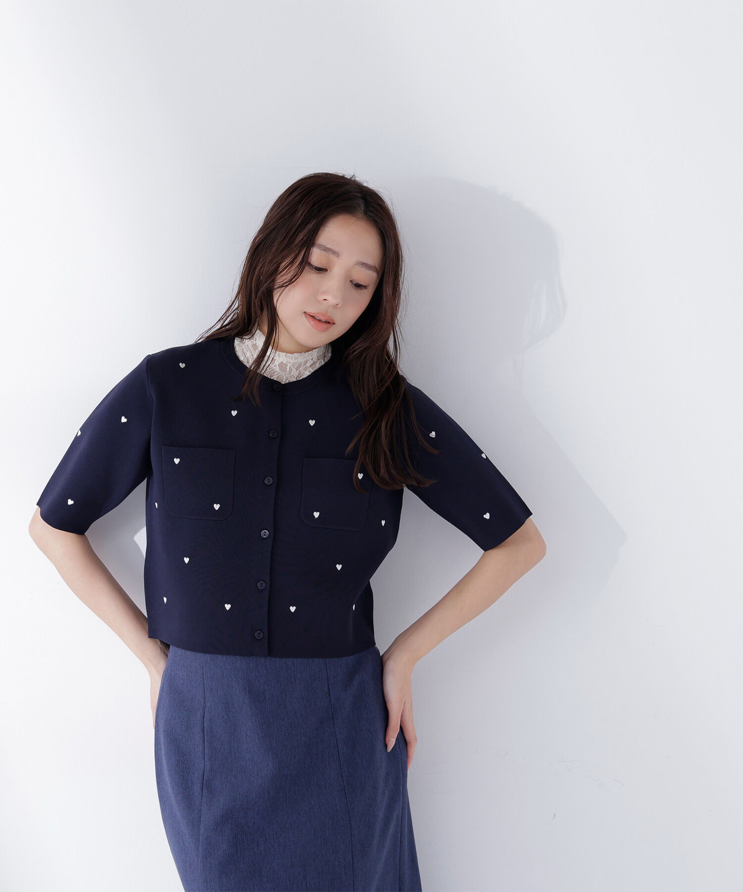  「ハート刺繍ニットジャケット」|ニット・セーター|