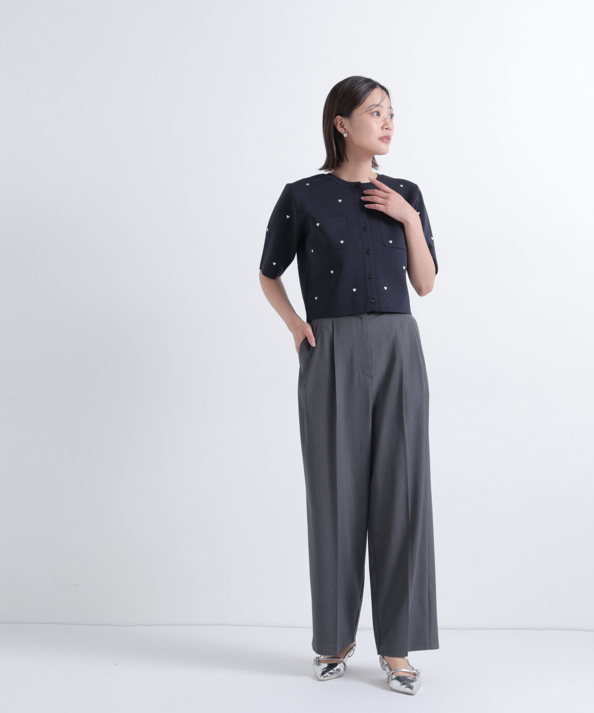 「ハート刺繍ニットジャケット」|ニット・セーター|