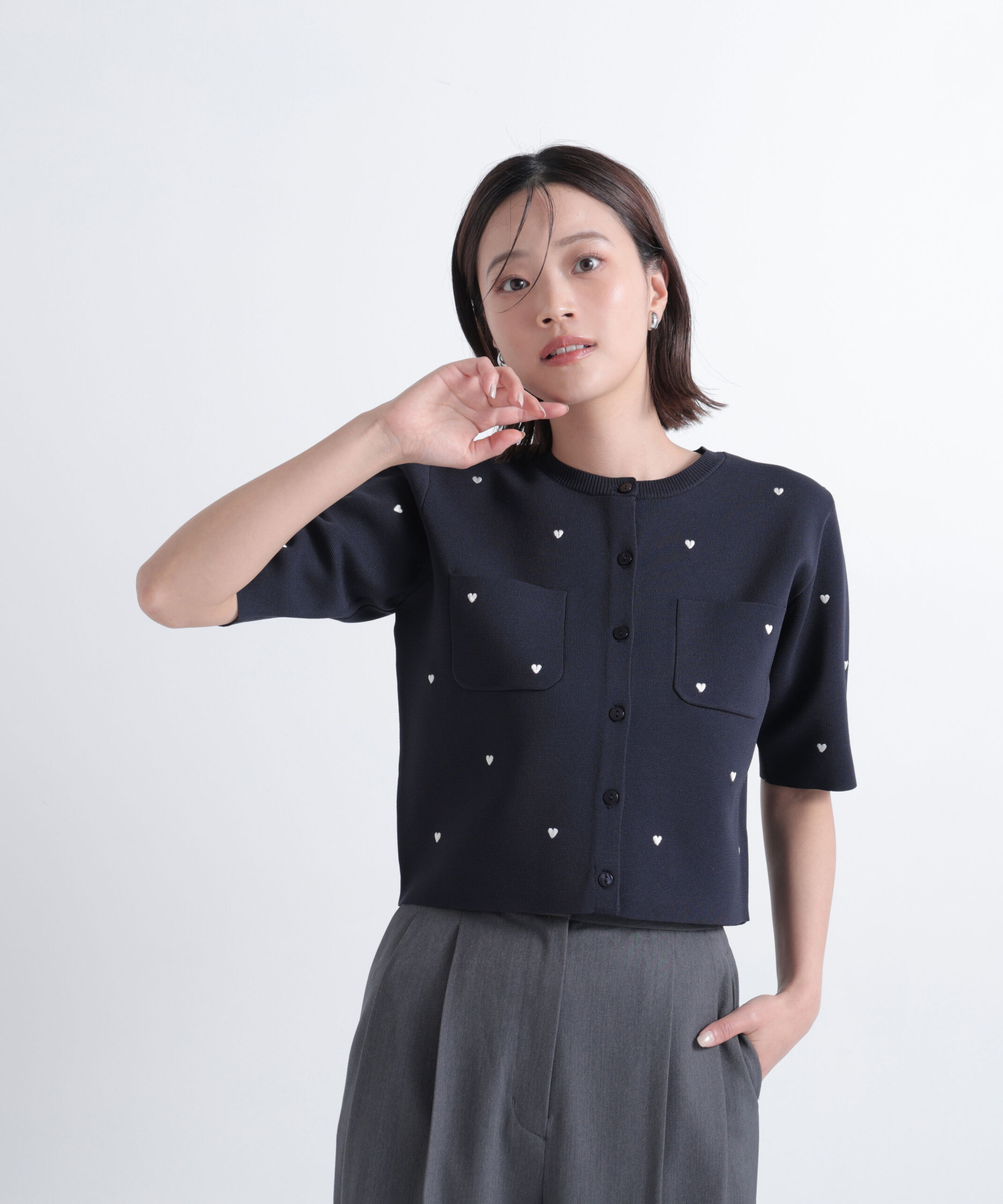  「ハート刺繍ニットジャケット」|ニット・セーター|
