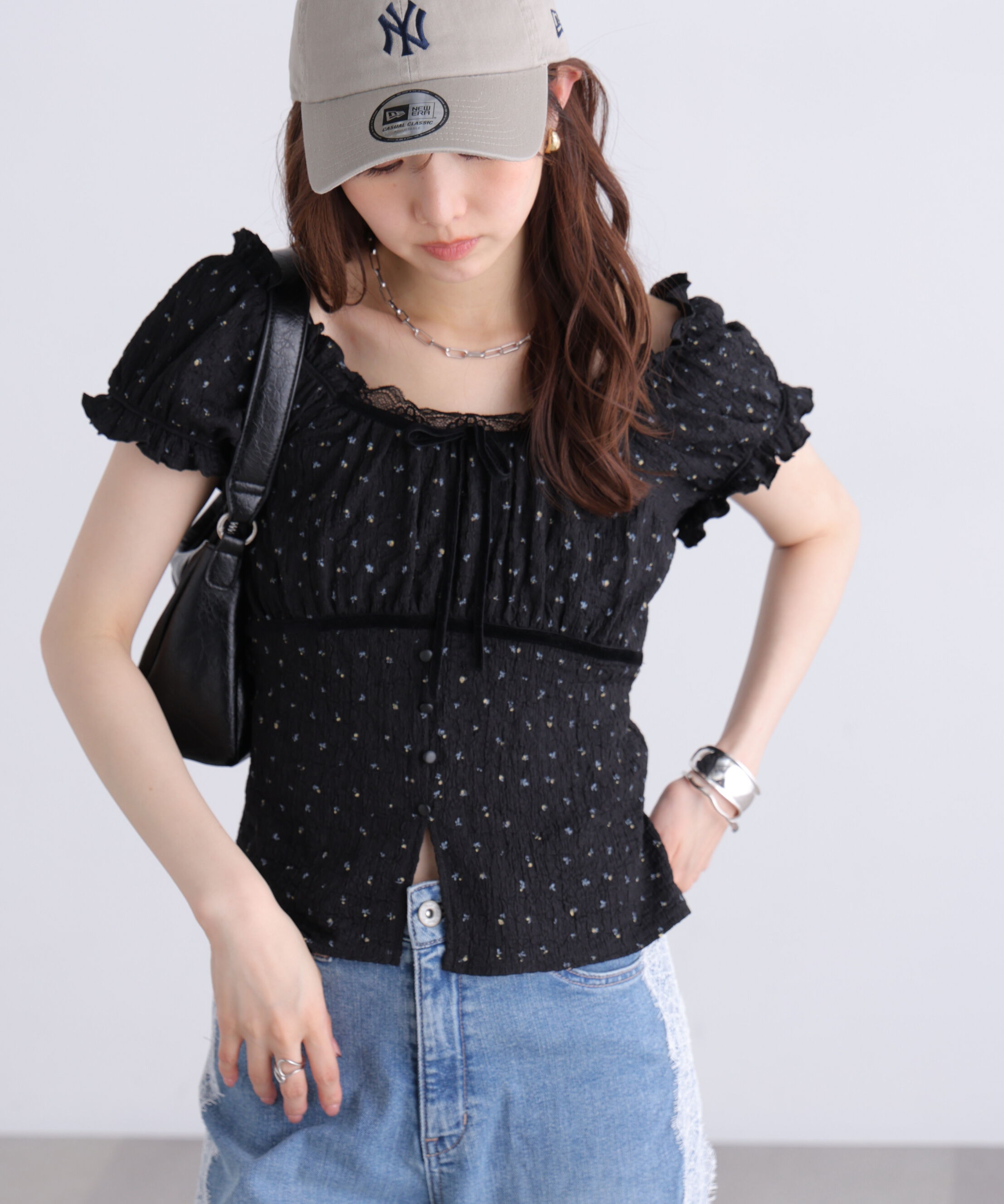  「フレンチスリーブジャガードカットソー」|Tシャツ・カットソー|
