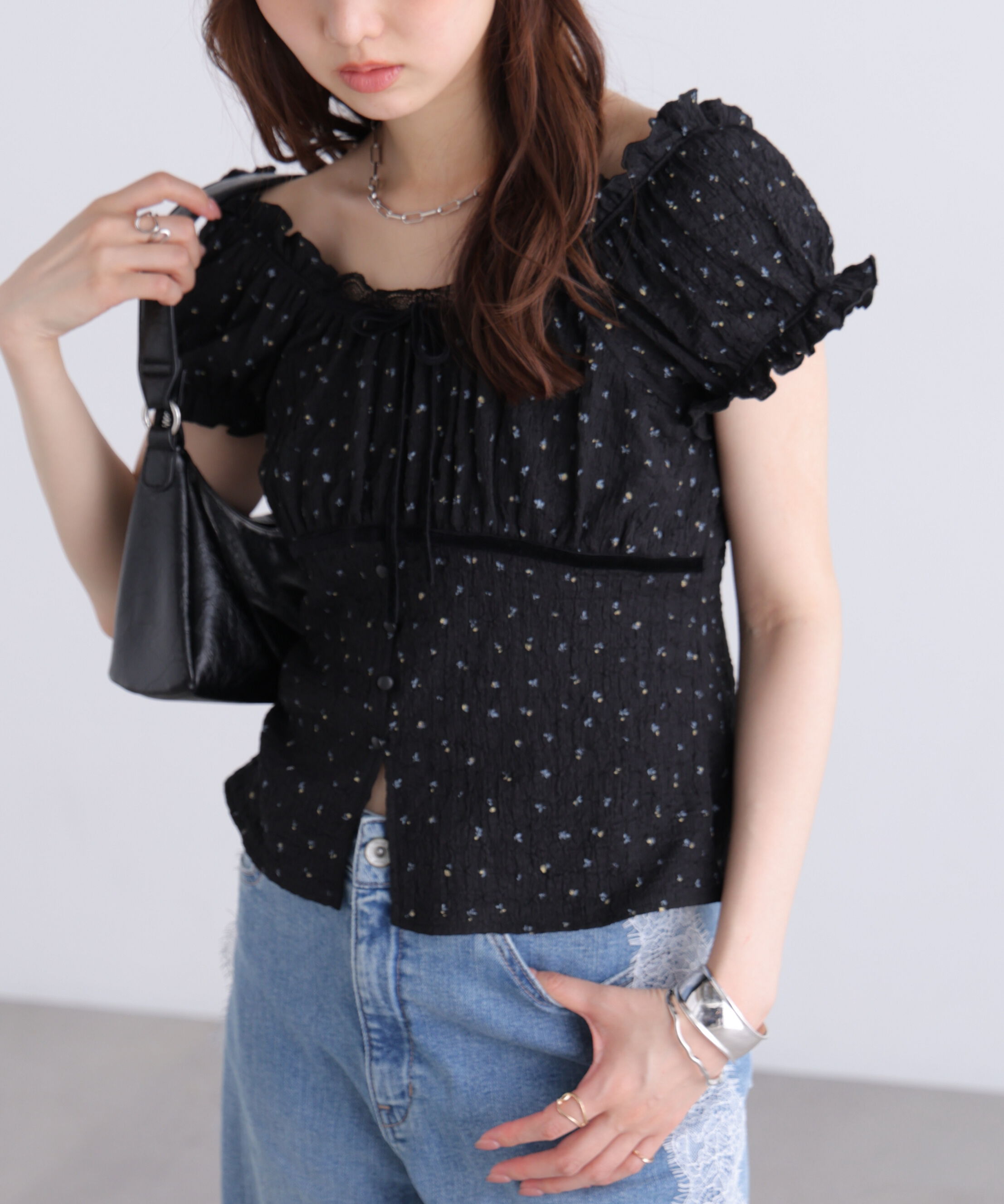  「フレンチスリーブジャガードカットソー」|Tシャツ・カットソー|