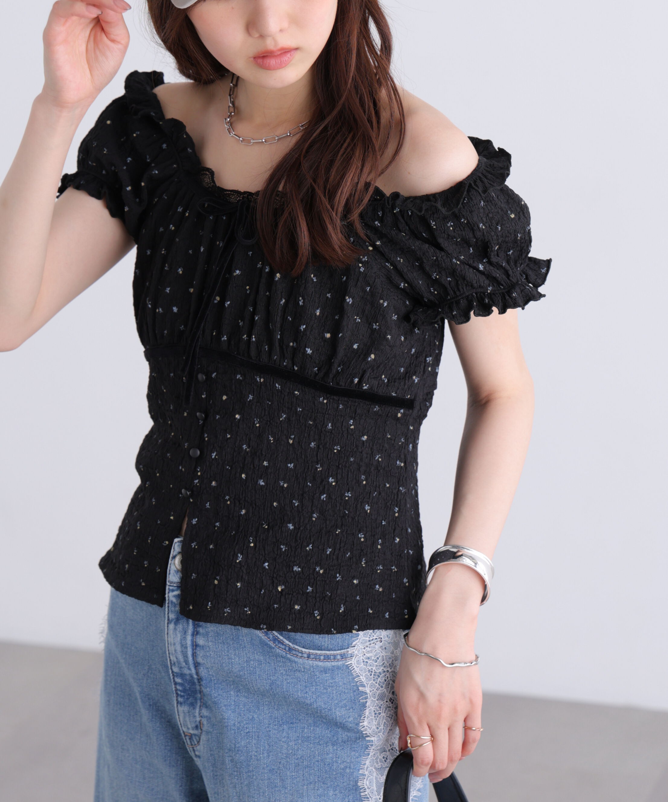  「フレンチスリーブジャガードカットソー」|Tシャツ・カットソー|
