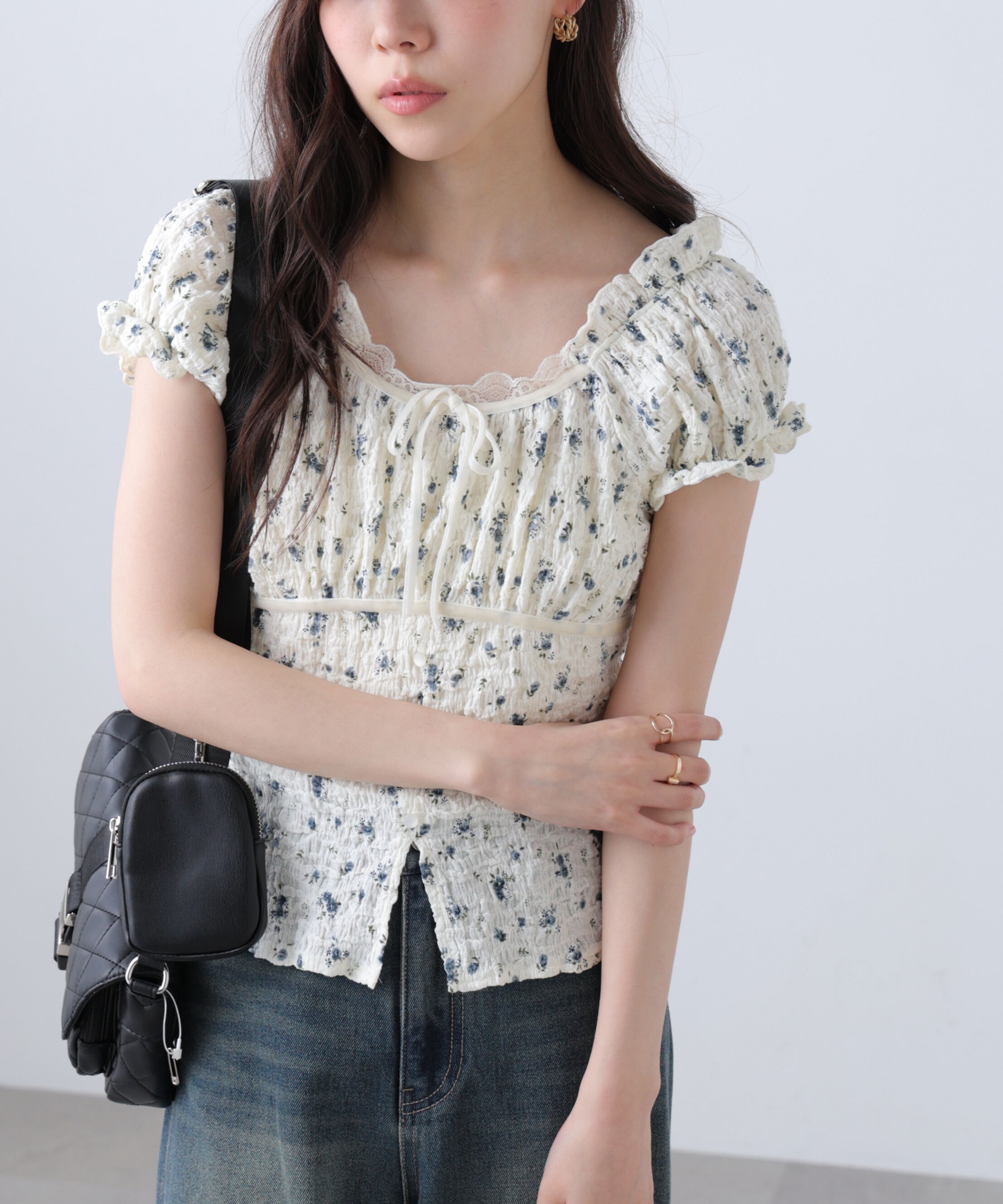 「フレンチスリーブジャガードカットソー」|Tシャツ・カットソー|