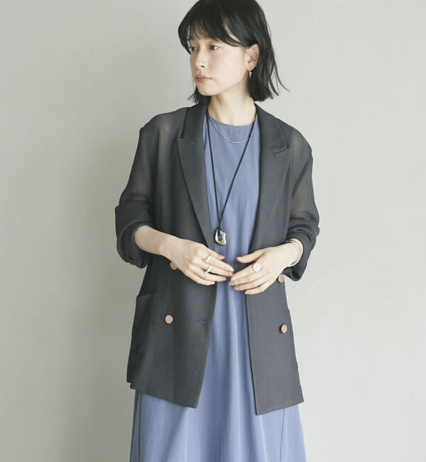 Doux archives「メッシュテーラードダブルジャケット」|テーラードジャケット|CHARCOAL GRAY