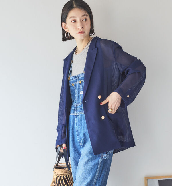 Doux archives「メッシュテーラードダブルジャケット」|テーラードジャケット|NAVY